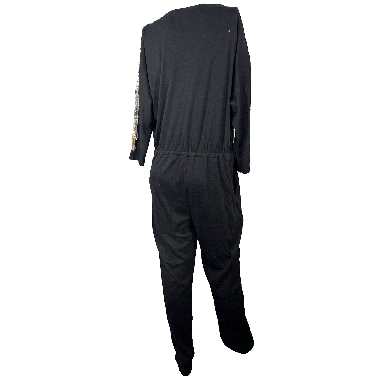 Lacy Afternoon Shell Kepler Jumpsuit Womens L Black Lace Floral Corsage Boho