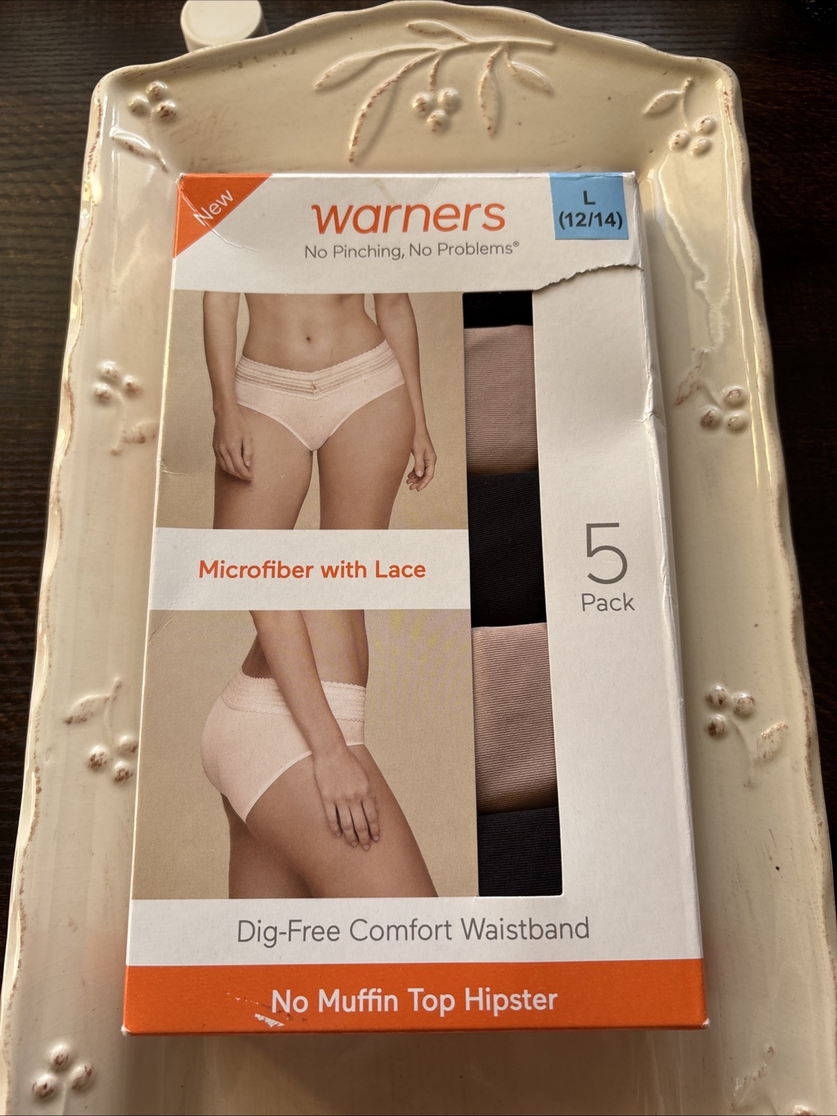 Warners Hipster Large 12/14 Panties No Muffin Top Underwear Black Beige 5 Pk