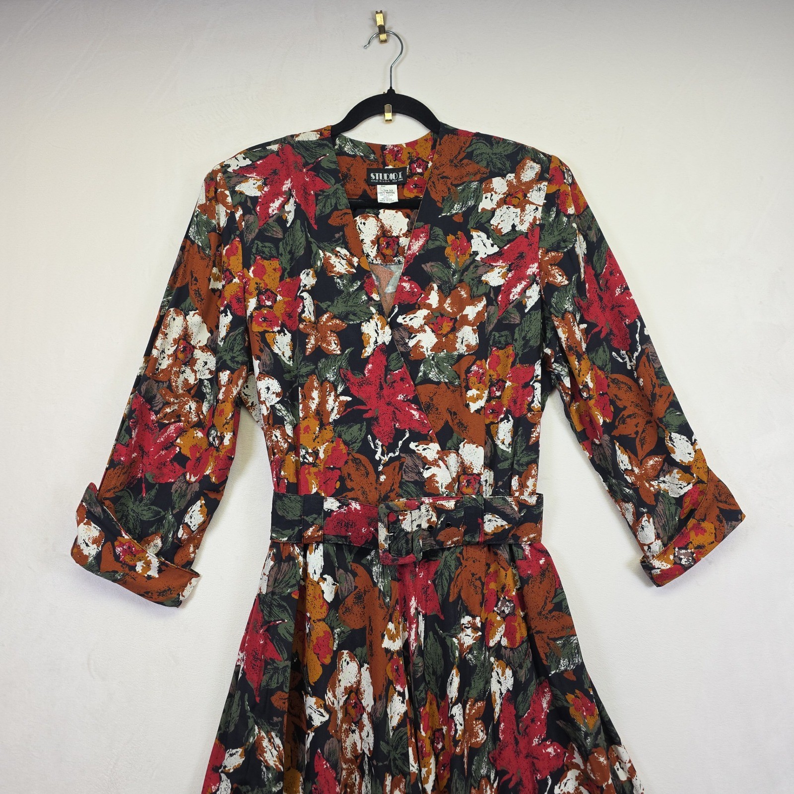 VTG Studio I Maxi Dress Womens 12 Black Floral Cottagecore Boho Retro Fall Cozy