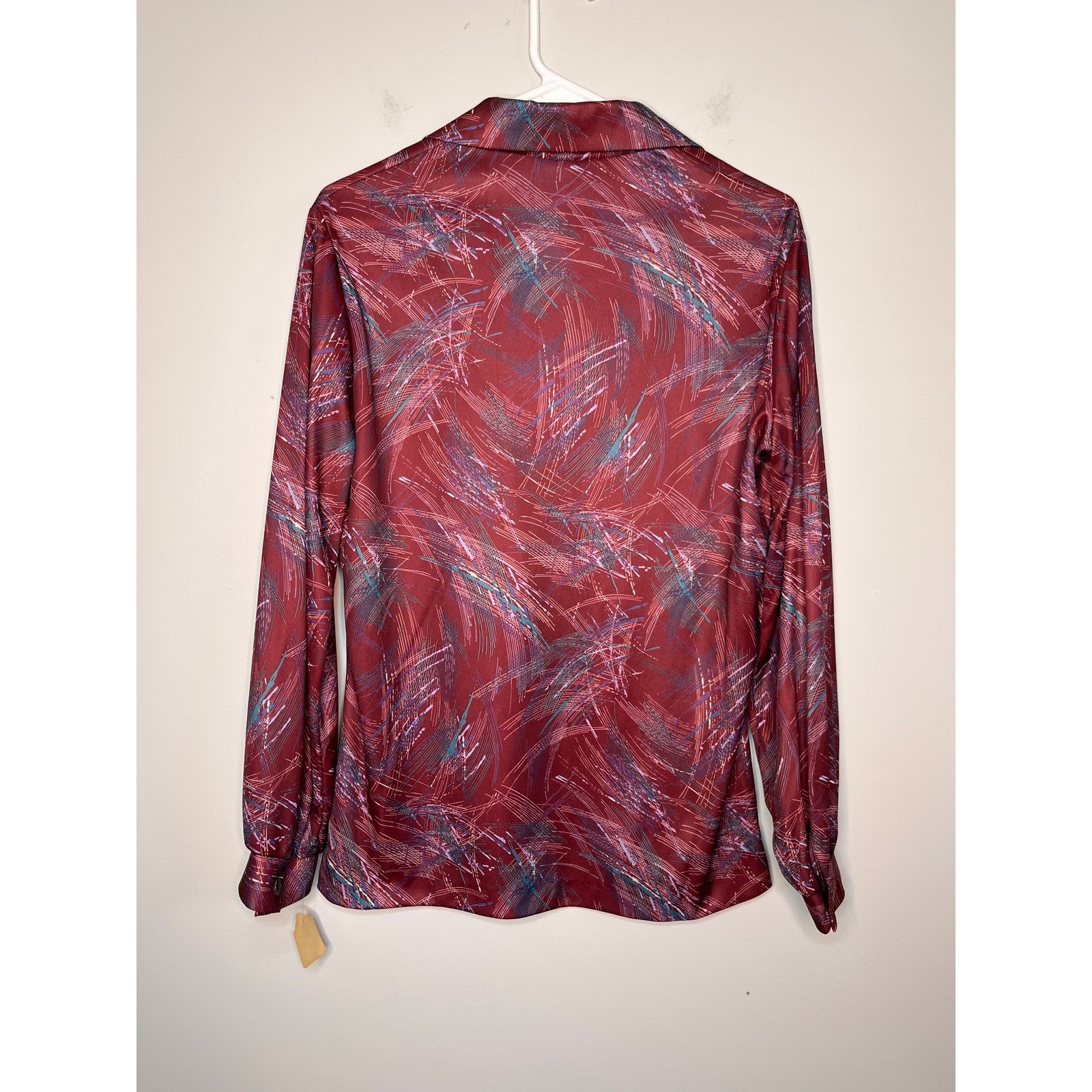1970s Burgundy Wine Red Teal Blue Artsy Whimsigoth Disco Retro Volup Shirt XL