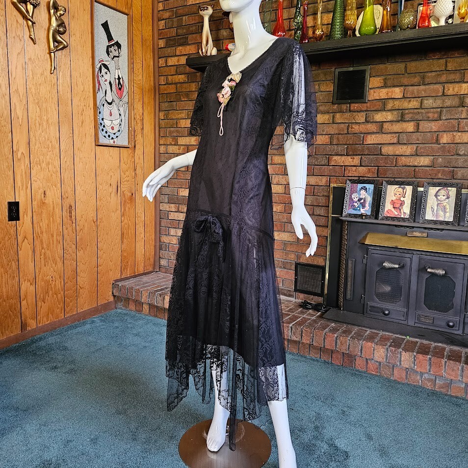 Vtg 80s Victorian Goth Susan Lane Country Elegance Black Wedding Dress Gown L/XL