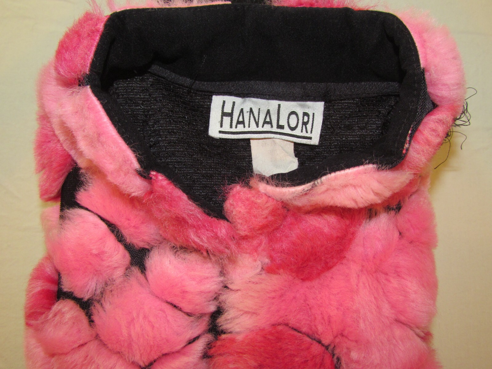 Vintage Hanalori Size Small Faux Fur Jacket Light Weight USA Made Black/Pink