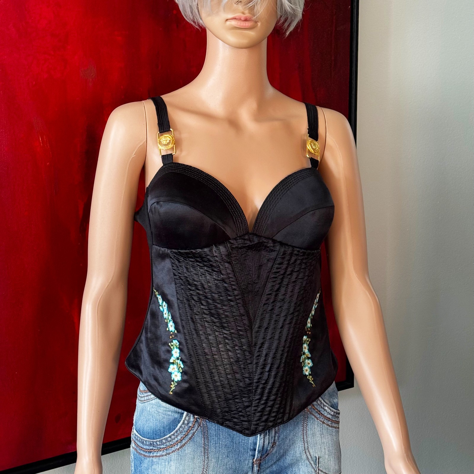 GIANNI VERSACE black Bustier size 46L from S/S 1995 GV VERSATILE COUTURE