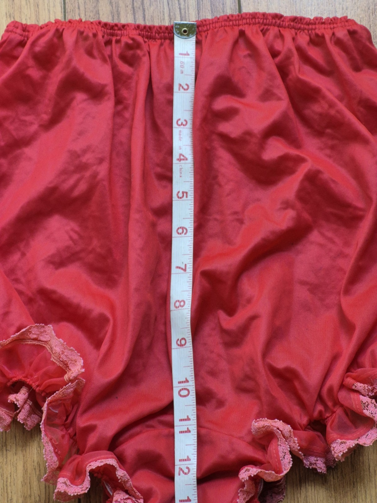 Vintage 70s Jer Marai Red Nylon High Waist Gusset Ruffle Lace Pin Up Panties