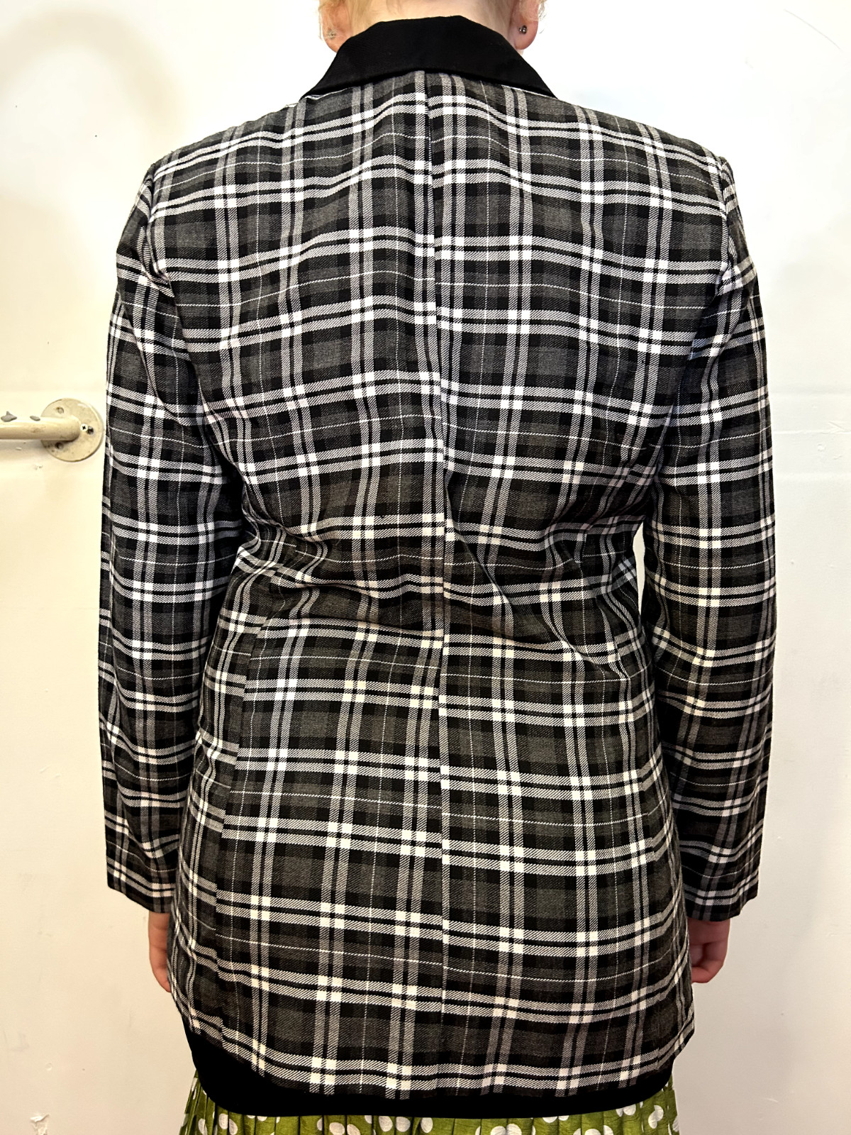 Vintage Australian 1980s Ozti Black White Plaid Blazer Double Breasted AU 8/S