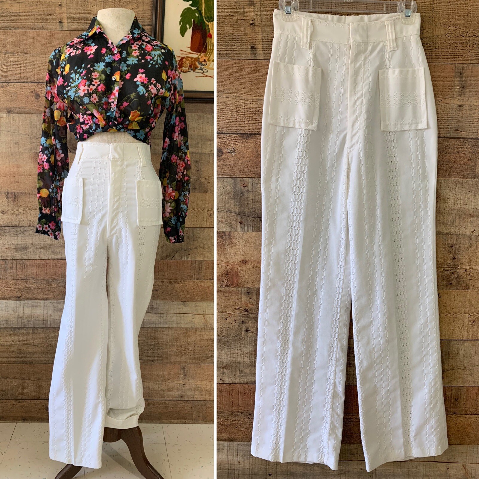 Vintage 1960’s 70’s Boho Hippie Miss h.i.s White Eyelet Pants Size XS/S