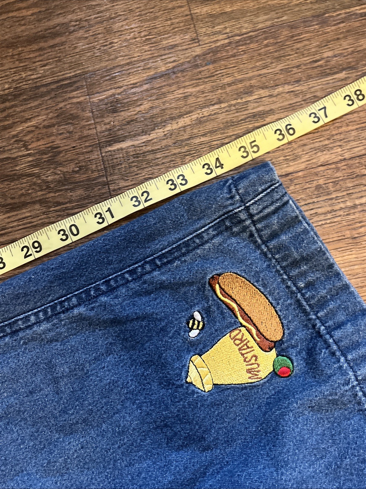 Mandal Bay Vintage 90s Denim Overalls XXL Applique Heart Hotdog Mustard Bee W