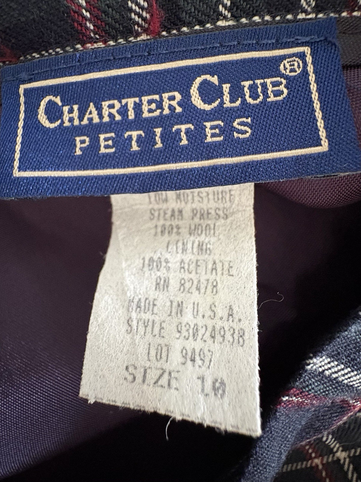 Vintage 90s Charter Club Wool Plaid Skirt Menswear Made In USA Size 10P