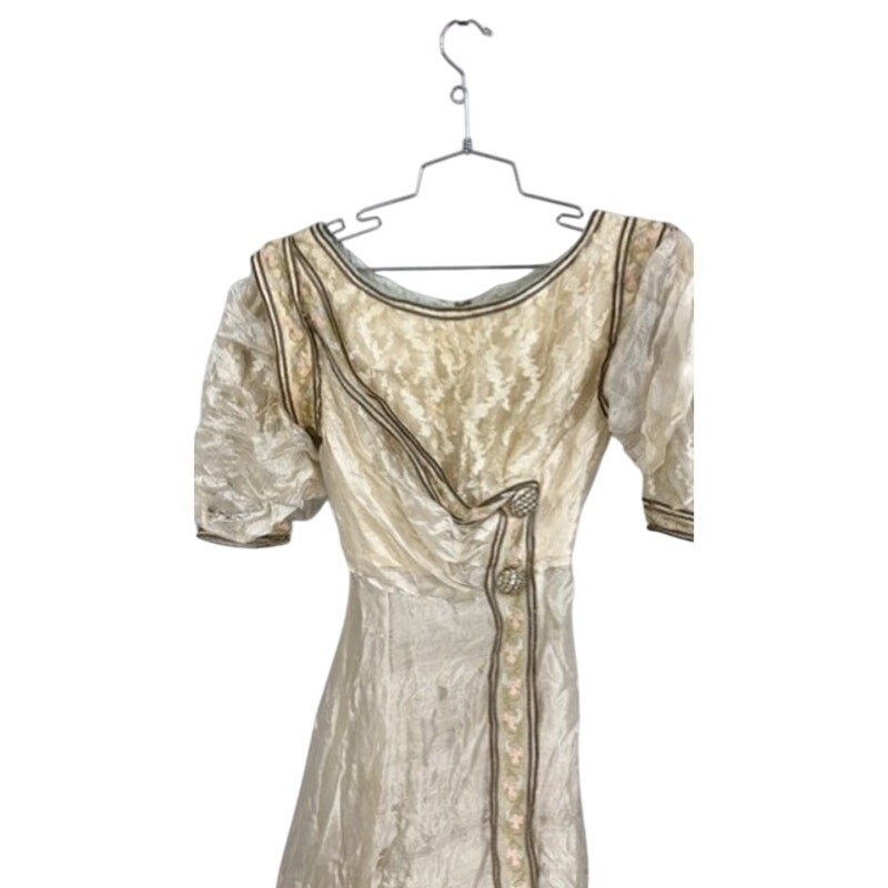 VTG Edwardian Ivory Silk Wedding Gown TLC Shattering Silk Embroidered Trim