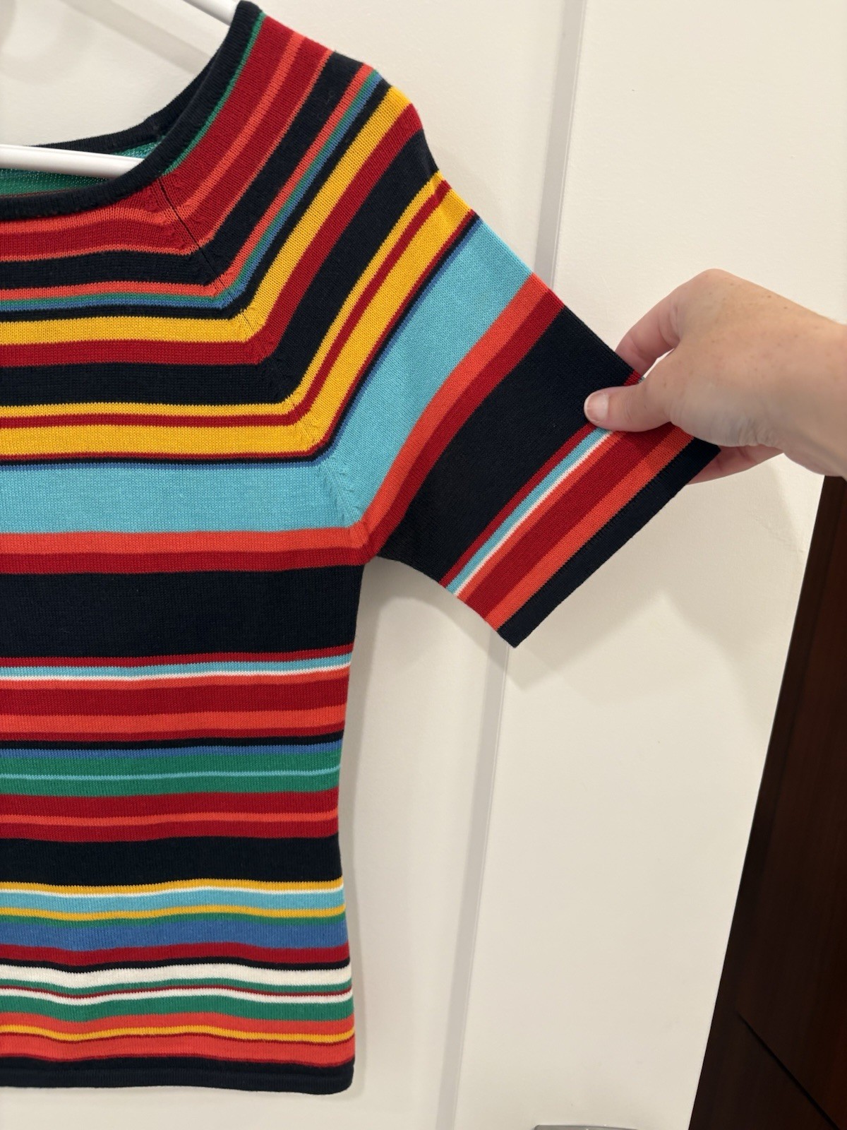 Vintage 90s Knit Cotton Blend Multicolor Stripe Paul Harris Design Sweater Sz S
