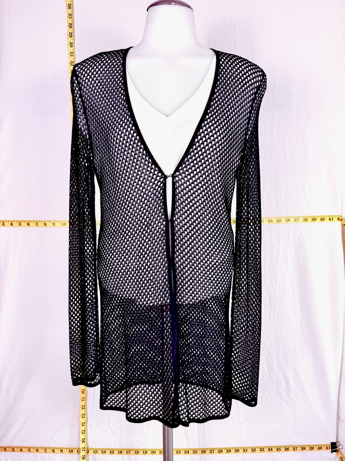 Richard Tyler Collection Made In Italy Black Mesh Duster Jacket 42 US 8 Timeless