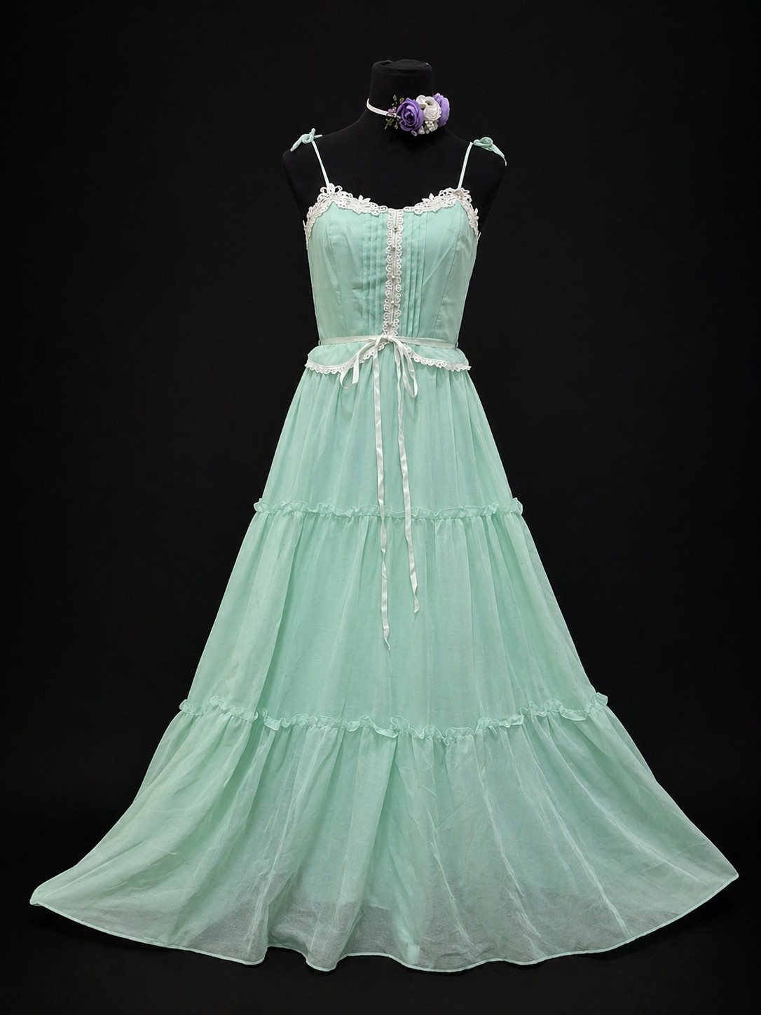 VTG ILGWU Mint Prairie Sun Dress Boho Cottagecore Maxi Romantic