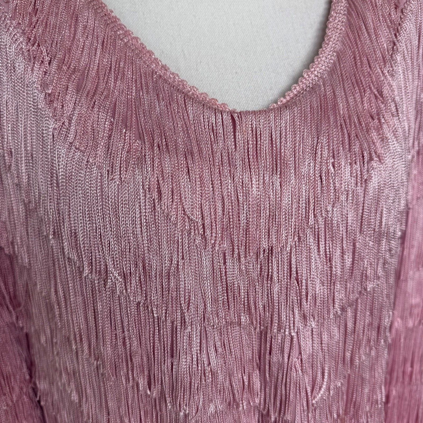 Nightworks Vintage Pink Fringe Mini Dress Tunic V-Neck Flapper Style Size 18