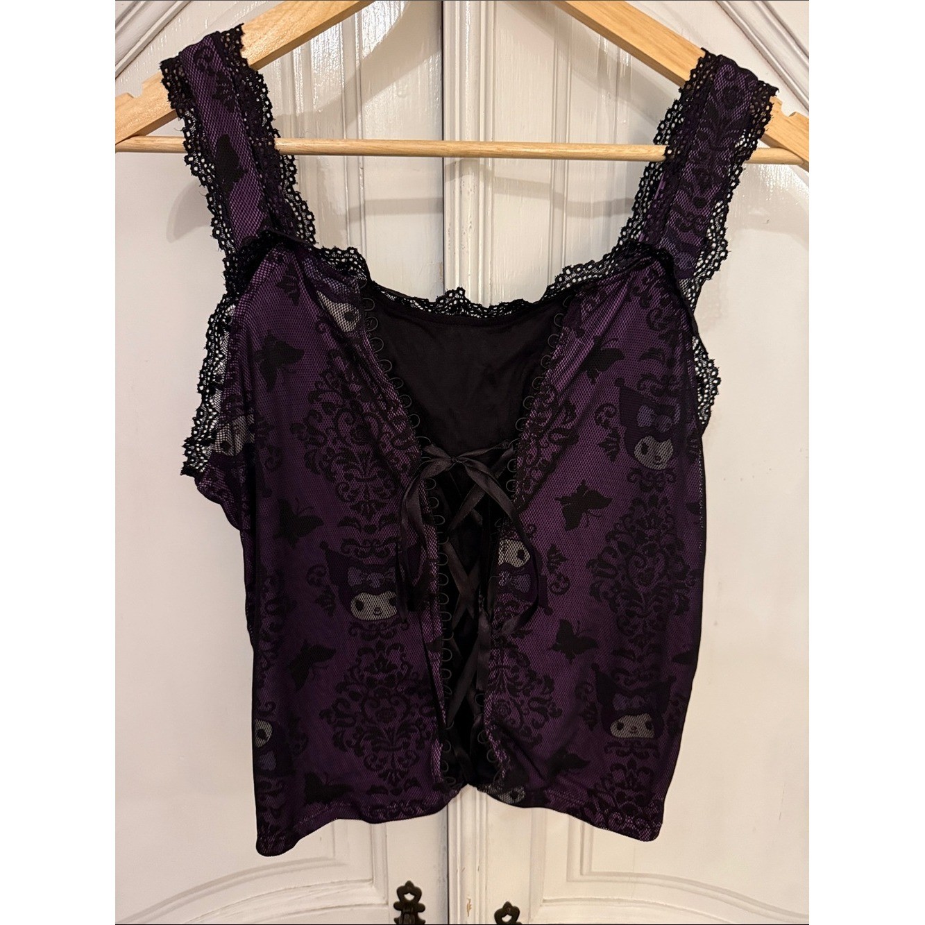 Kuromi Whimsy Goth Lace-Up Corset Tank Top Purple & Black Fairycore Y2K Size M