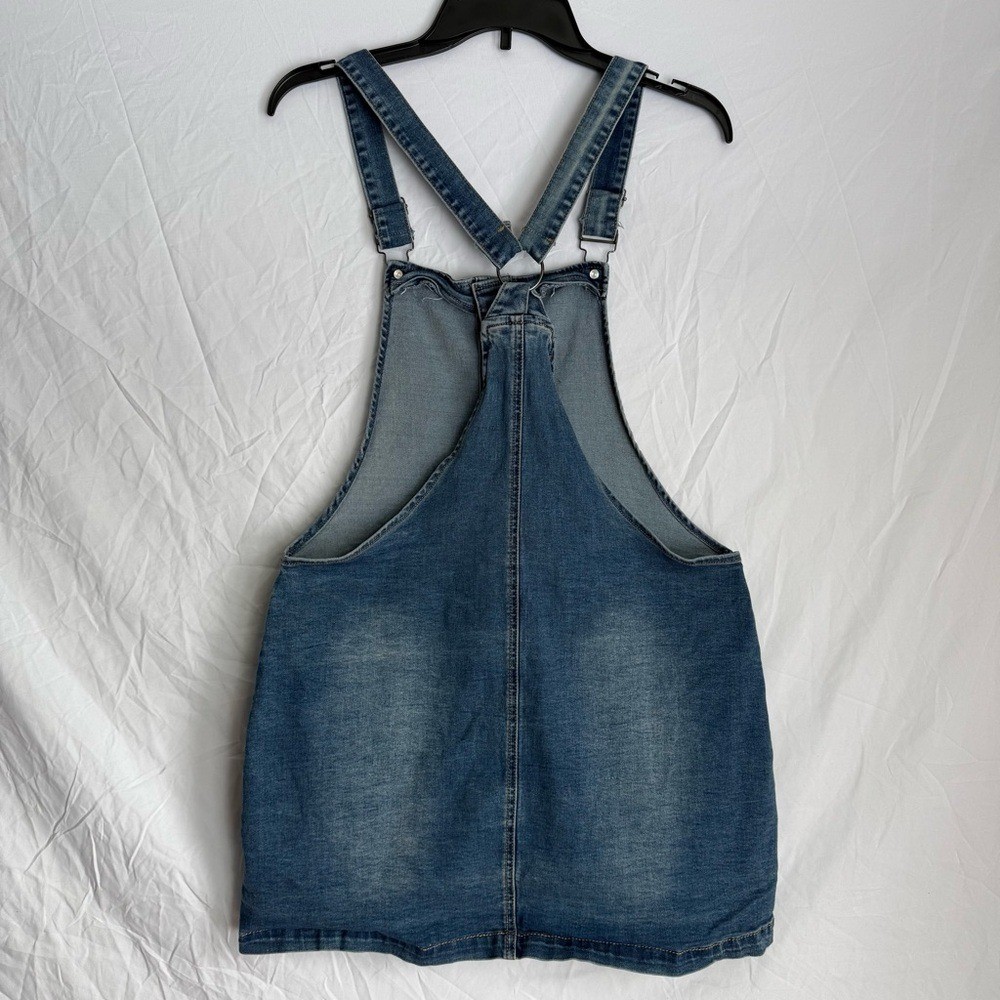 VTG Hot Kiss Y2K Button Down Bib Overall Jean Dress Mini Blue Denim Jumper Sz 11