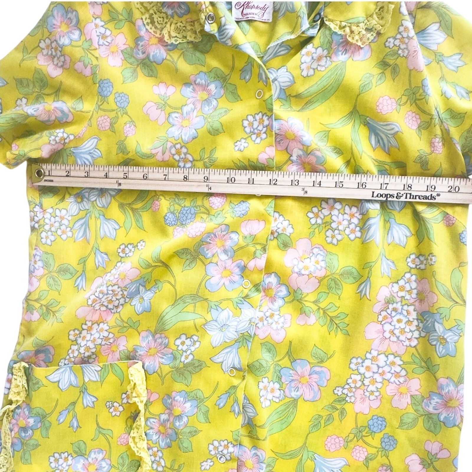 Vintage 60s/70s Rhapsody House Dress Yellow Floral Cotton Blend M/L