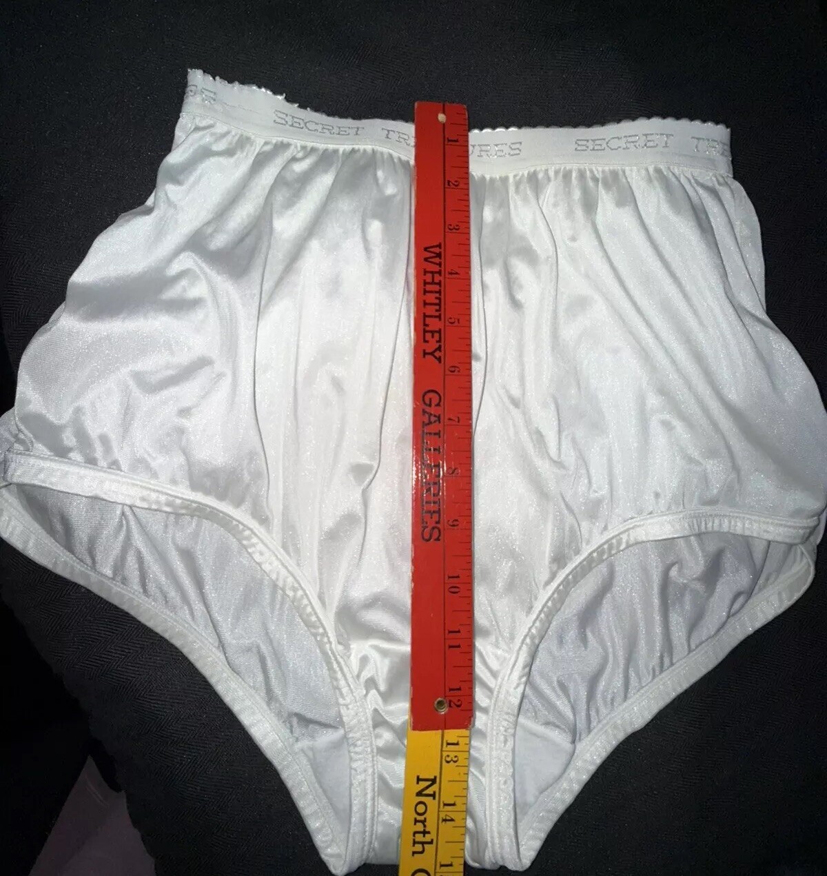 Vtg Panties High Cut Full Brief Nylon Secret Treasures Wide Logo Band White M 6