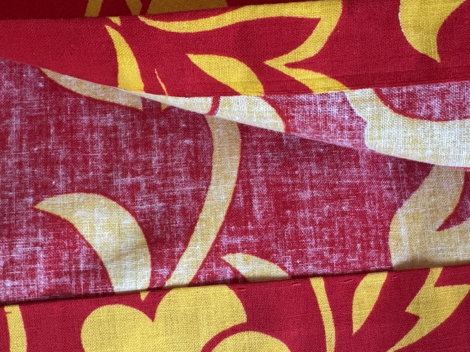 One Shoulder Hibiscus Dress Brilliant Red & Yellow Hand Dyed Hawaiian L 1965