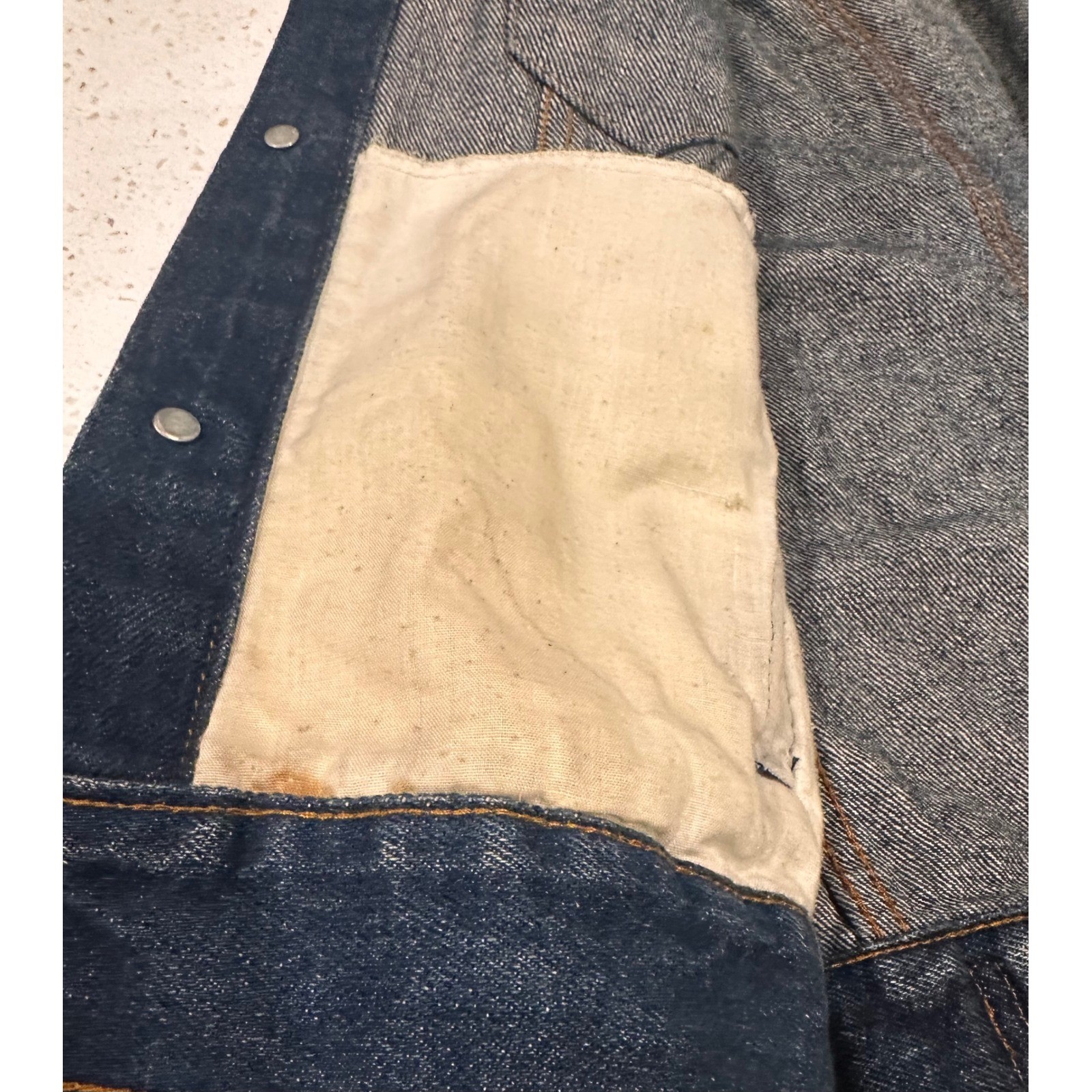 Vintage 1970s Sears Roebucks Denim Trucker Jacket USA Dark Wash Size 18 read