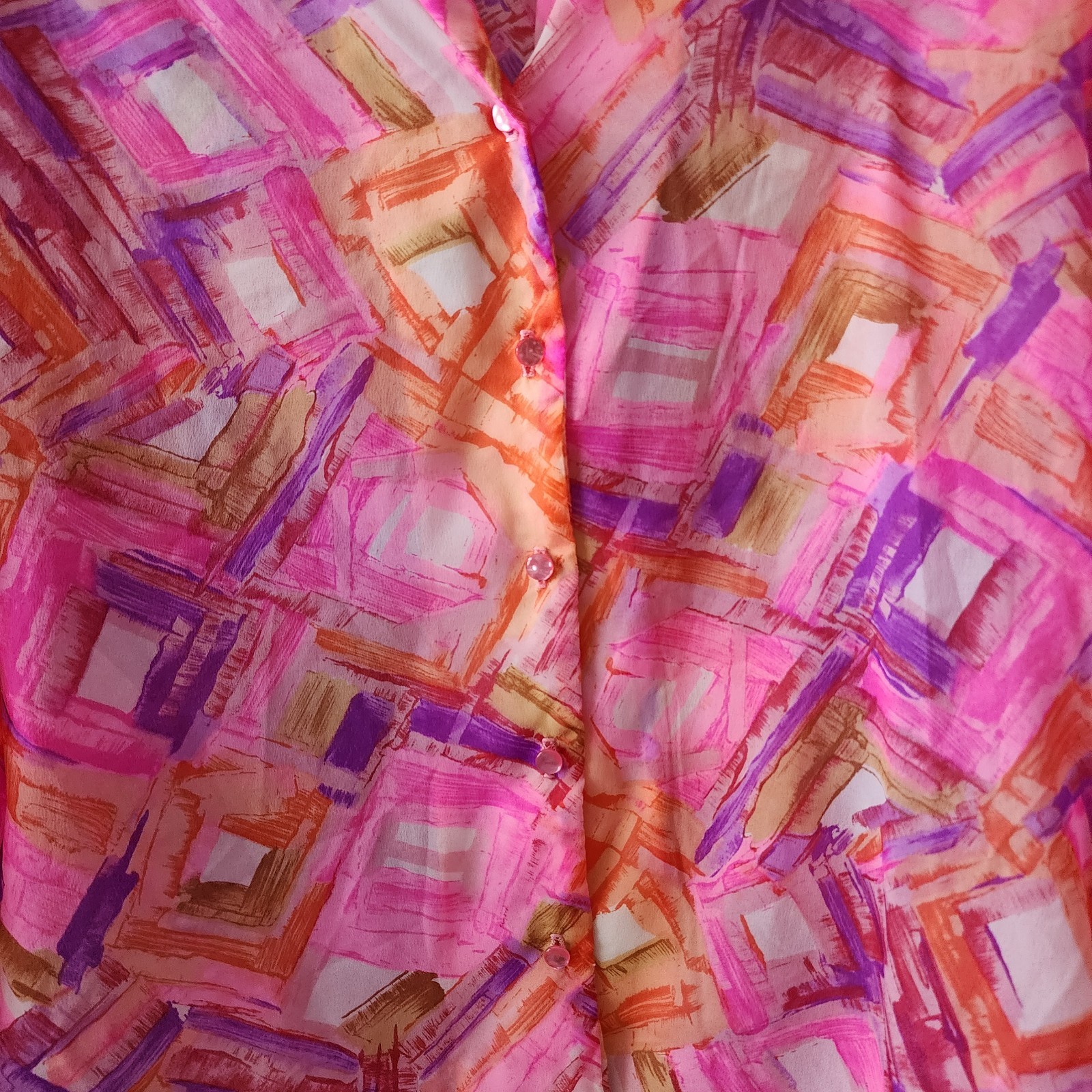 1970s Vintage Neon Mardi Modes Blouse Semi Sheer Dagger Collar Medium