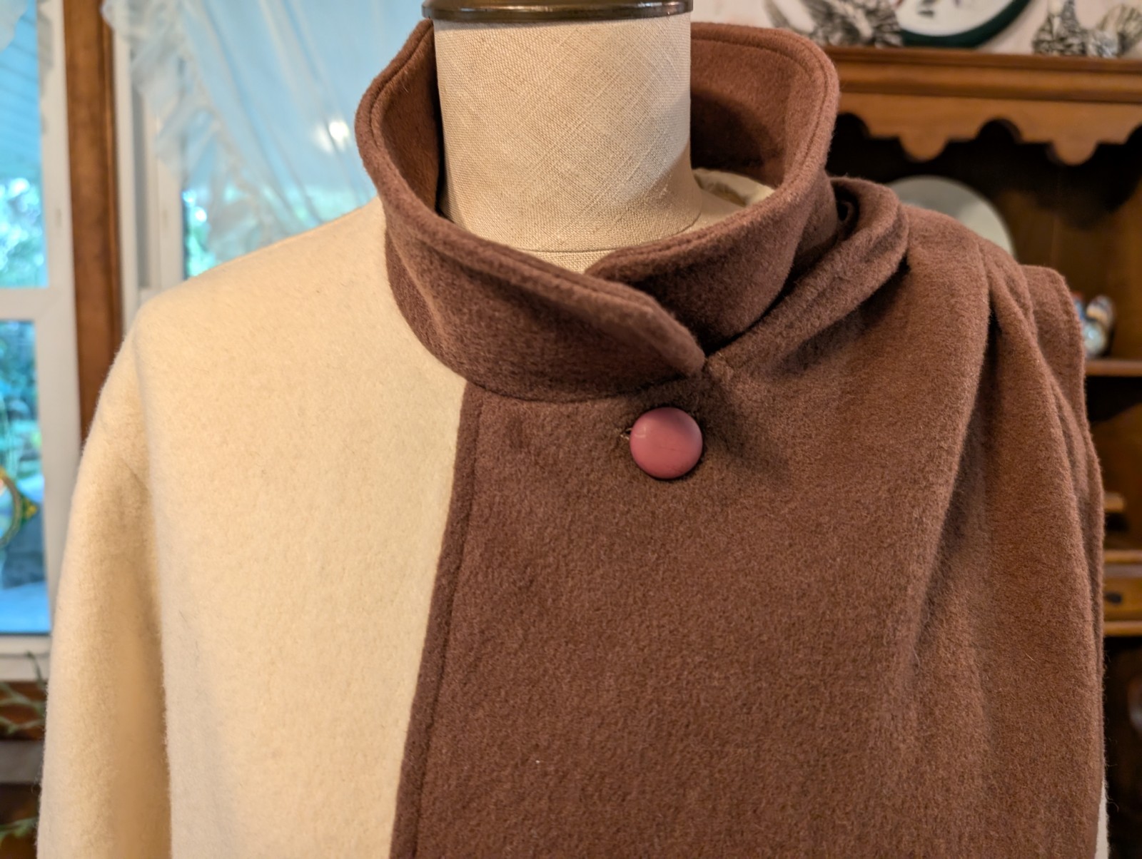 (m) SWINGING! 1960s Wool Swing Wrap Coat WINKELMAN’S Ivory Brown WOOL Vintage