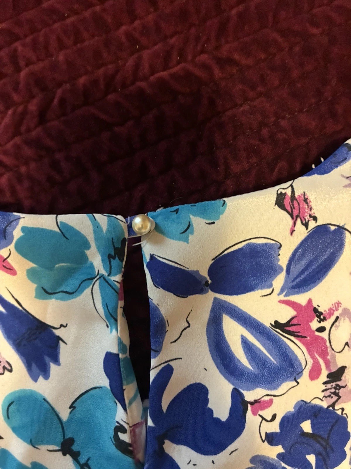 Vintage Lucy Pellini Blue Turquoise White Floral Print Blouson Dress S Vtg 5/6