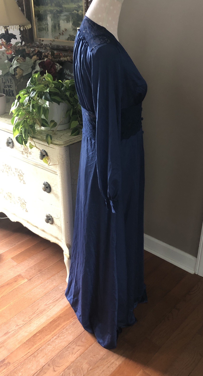 Vtg Maidenform Dreamwear Olga Like Peignoir Nightgown Robe Set Navy Blue Women L