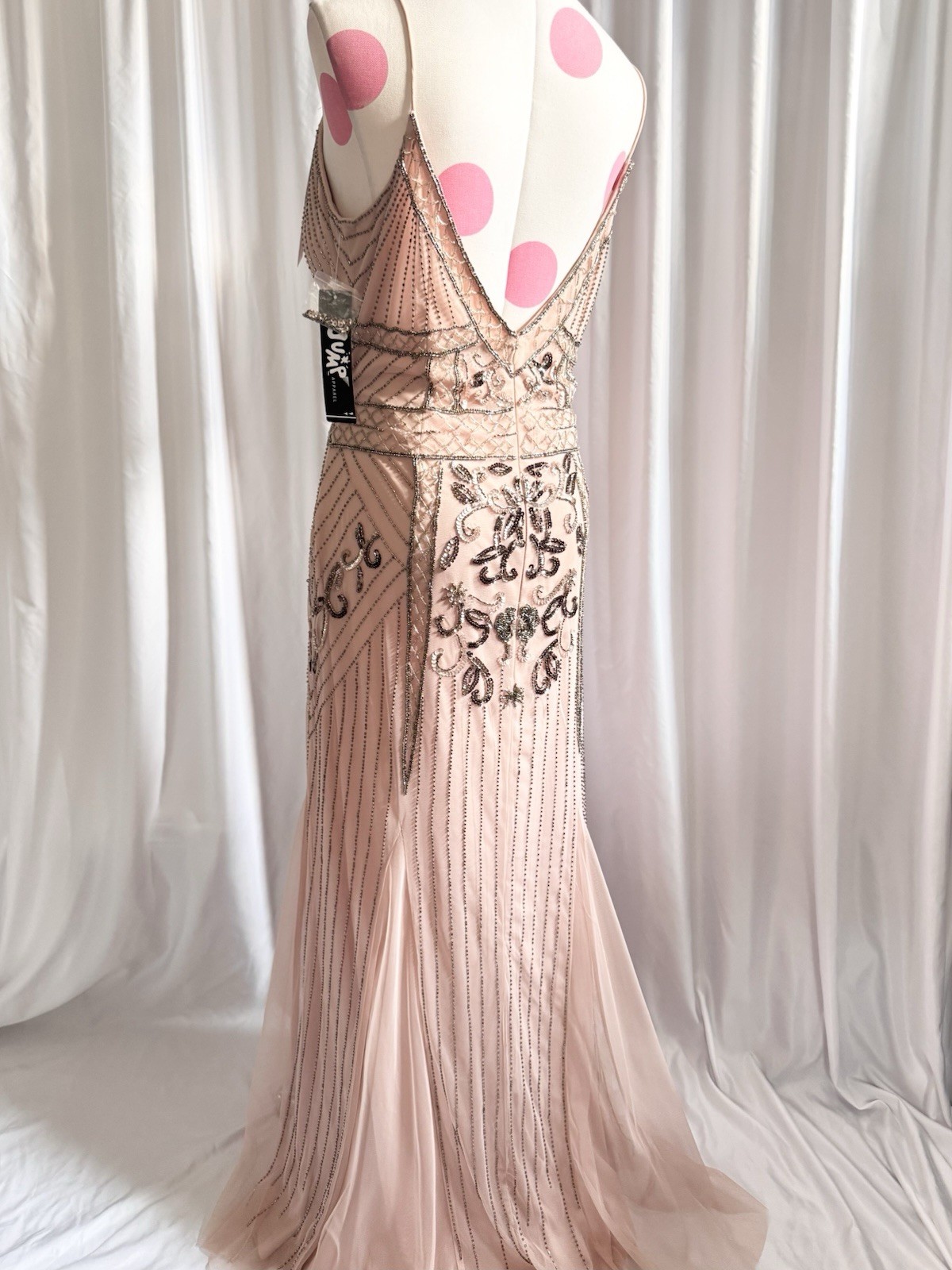 Vintage Pink Silver Fairy Beaded Sequin Ruffle Princess Formal Gown Dress 15/16