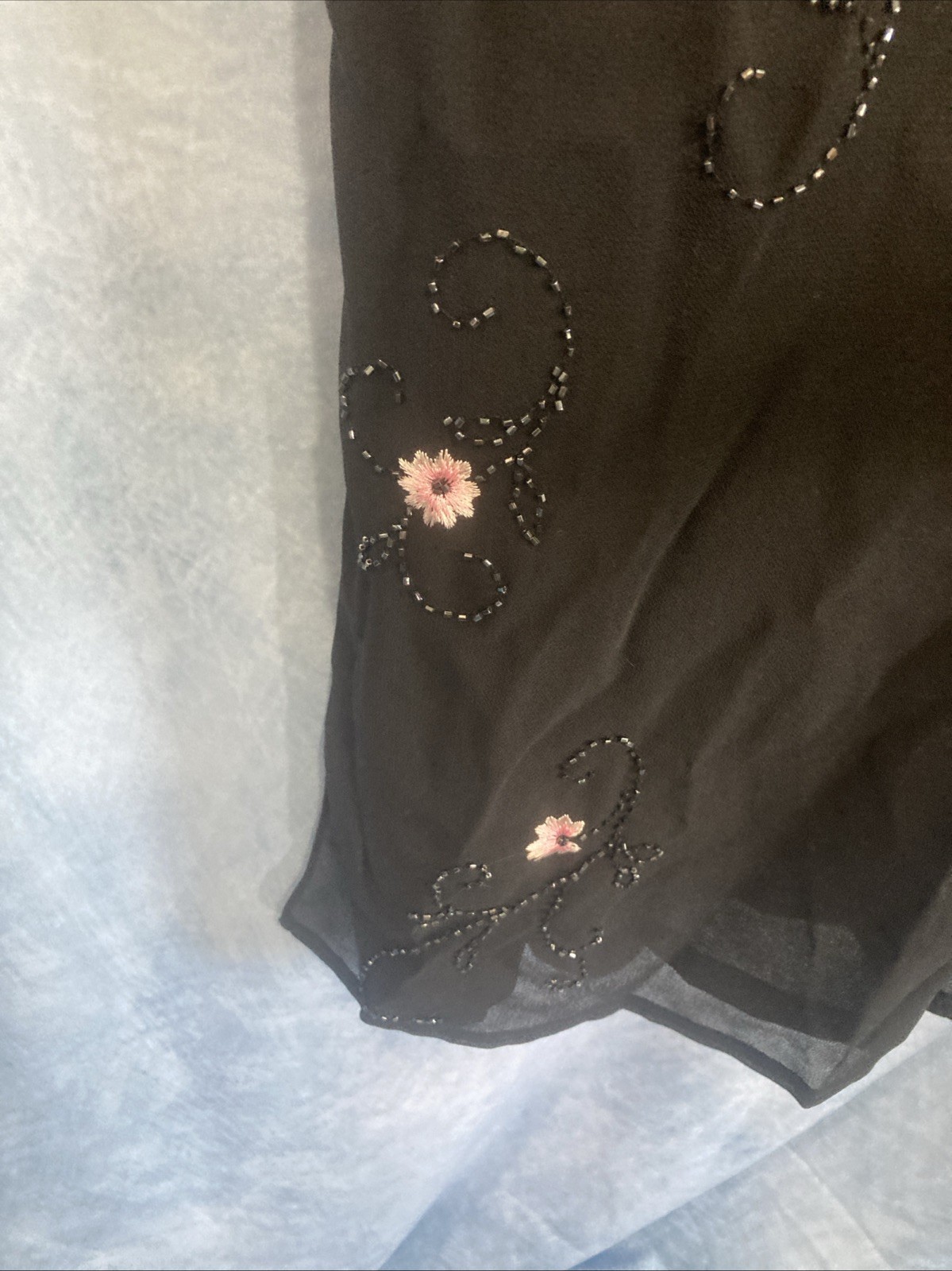 Vtg 90s Y2K Adrianna Papell Black Sheer Wide Leg Palazzo Pants Beaded Floral 1X