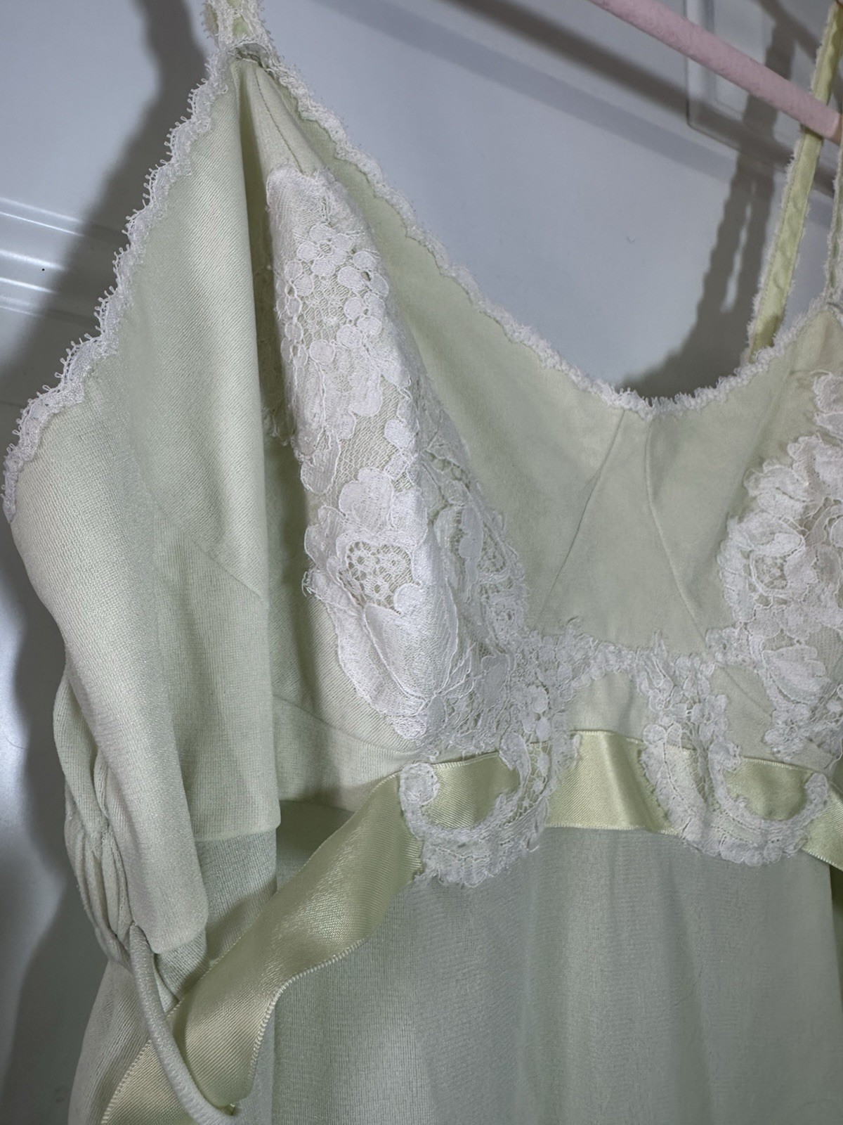 Vintage Vassarette Crepelon Nightgown Slip Lingerie Nylon Full Length Green