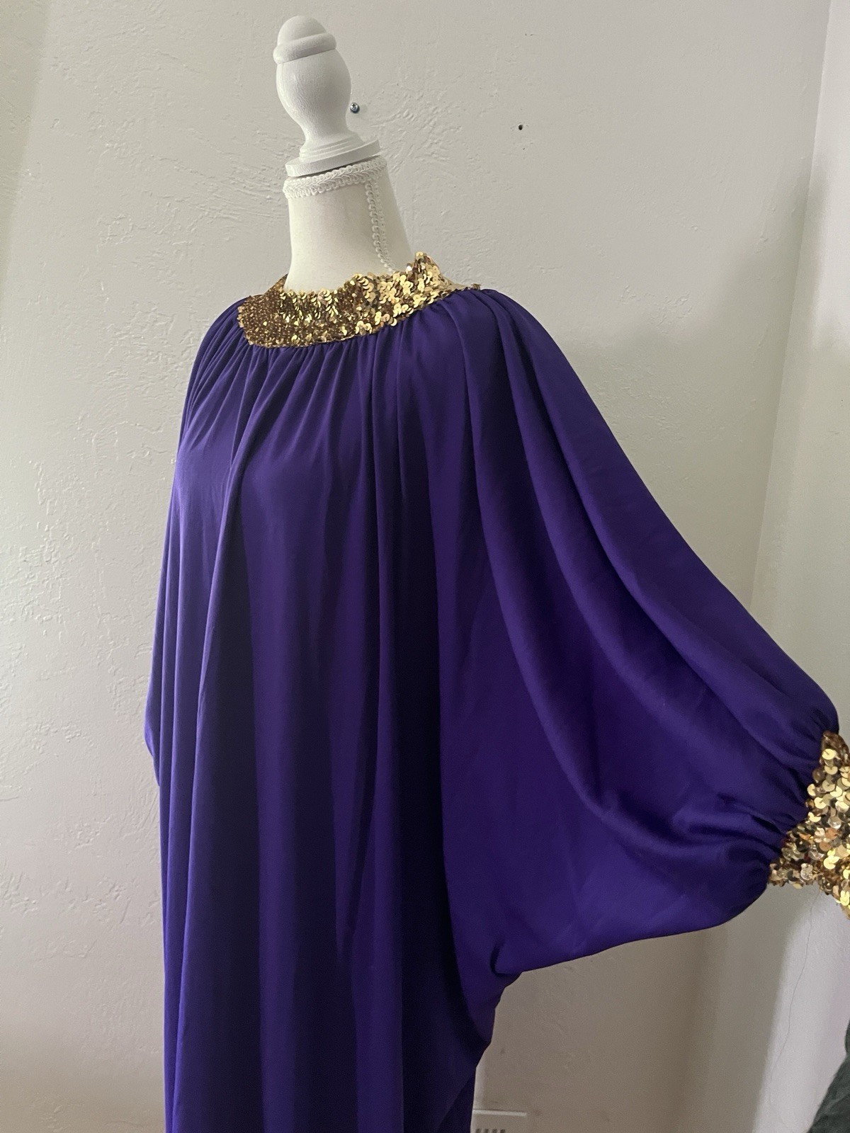 Vintage My Kinda Gal Purple Gold Sequins Caftan OSFA