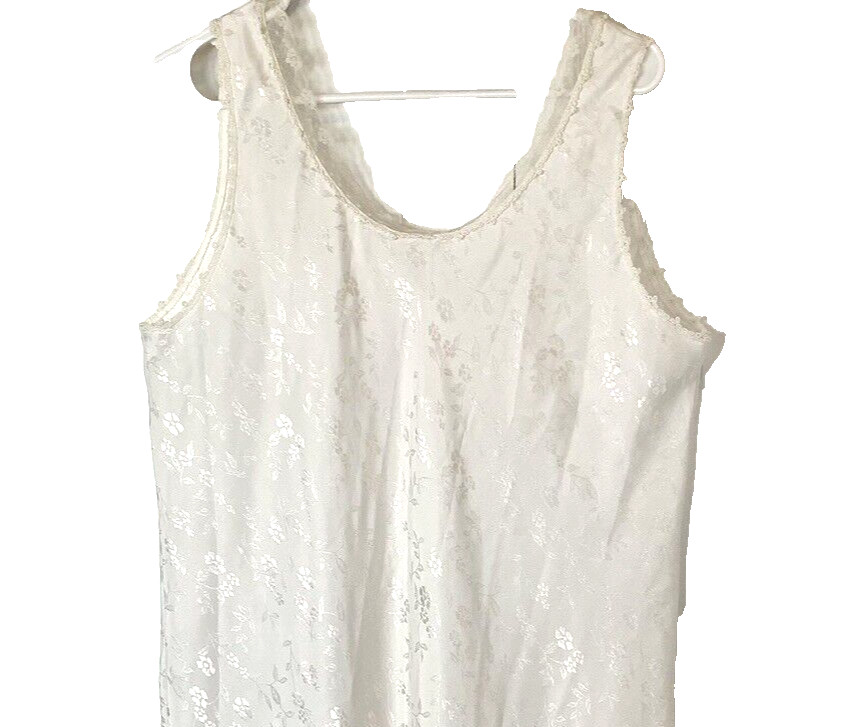 VTG Intimate Style Silky Satiny Nightgown White Floral Lace Maxi Large Y2K 90s