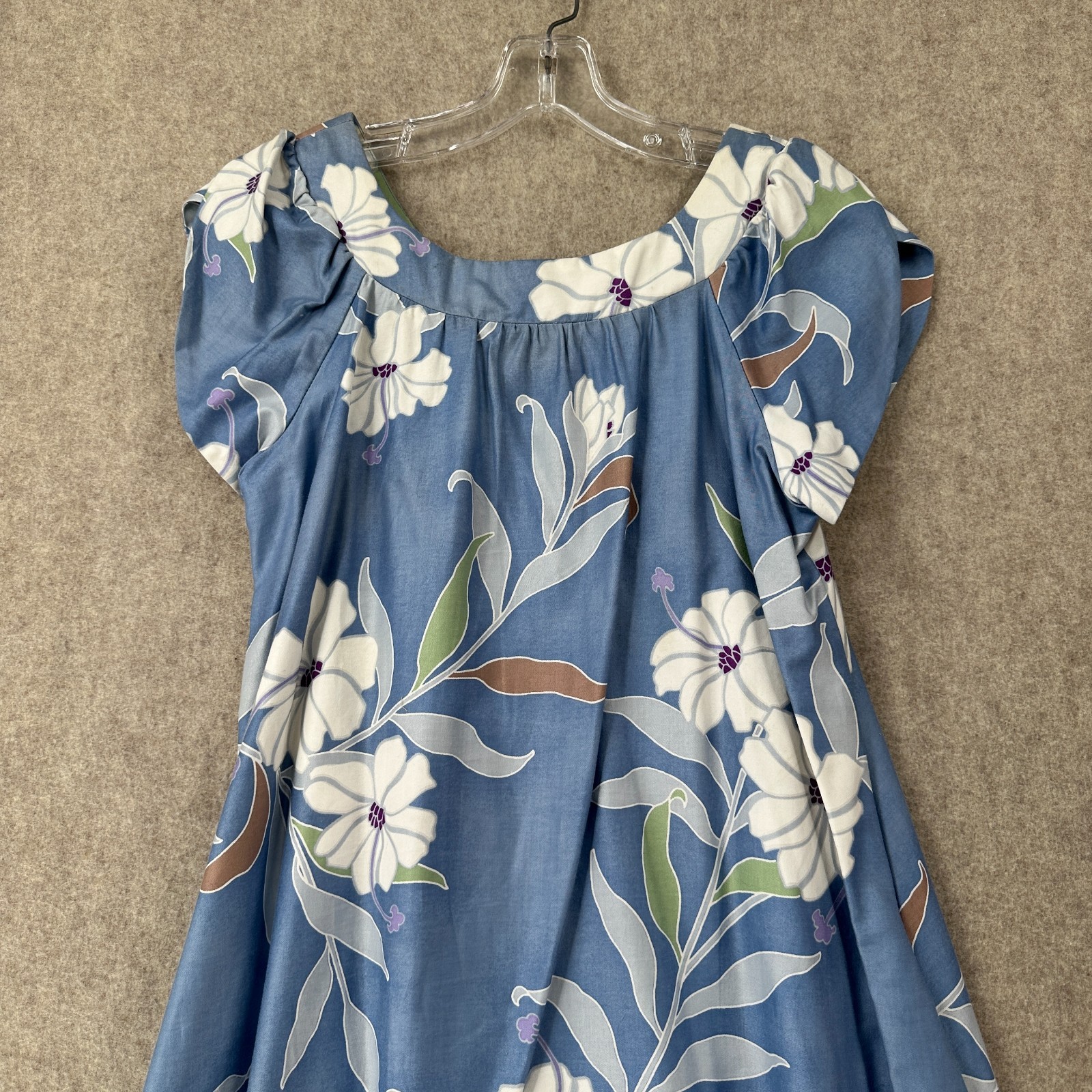 VTG Sun Fashions Hawaiian Dress Muumuu Midi Floral Light Blue Long Women Sz 8
