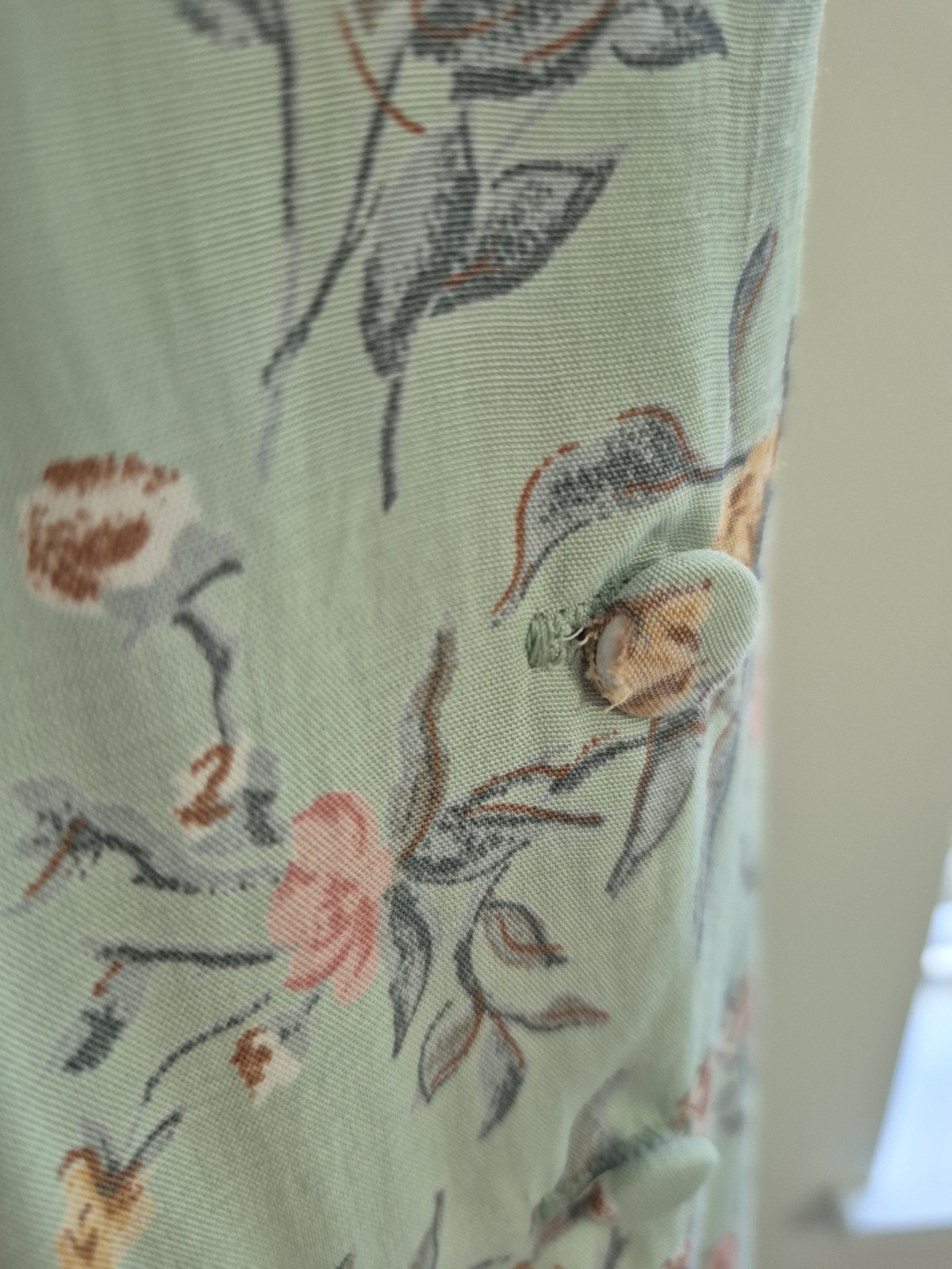 Vintage 80s Ed Michaels Rayon Tea Dress Mint Green Floral Cottagecore Midi M/L