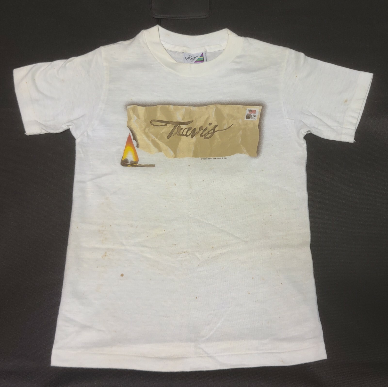Vintage 80s Levis Fresh Idea Womens T Shirt White XS Travis You’re One Year Late