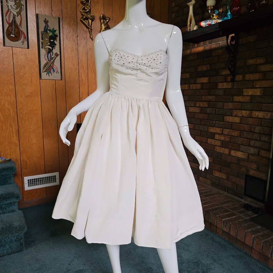 Vtg 50s New Look Anne Fogarty Circle Rhinestone Wedding Party Reception Dress S