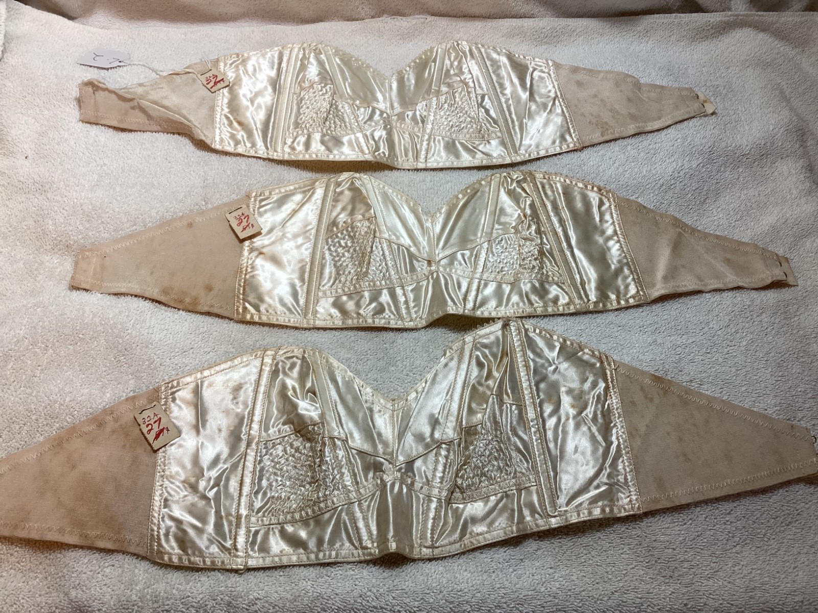 3 vintage 40s 50s Garcrest strapless bullet Brassiere Women Size 32 A . B-15.