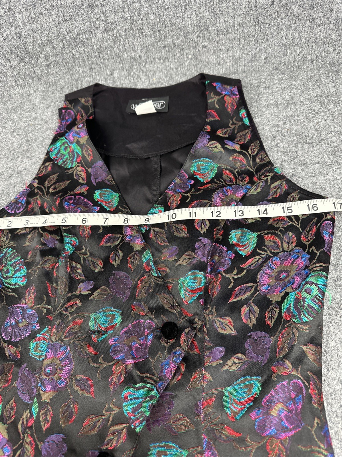 VTG 80s WRAPPER Floral Brocade Multicolor Holographic Tapestry Vest USA Women S