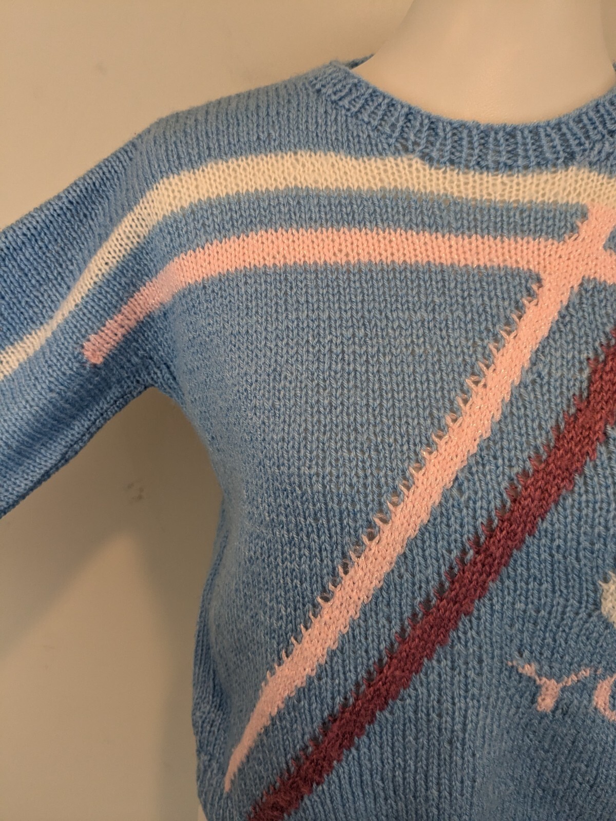 Vtg Handmade Wool Sweater I Love You OOAK Jrs Womens XS S Petite Blue Handknit