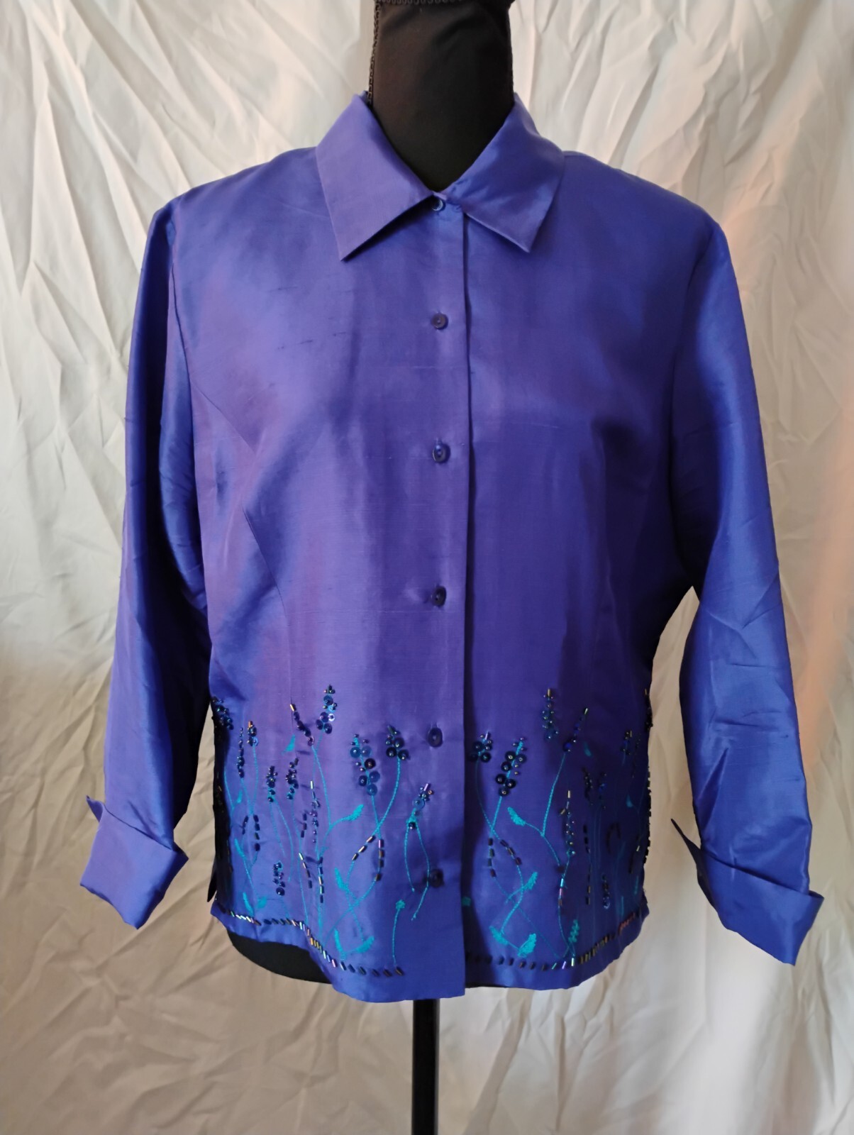 Vintage Women’s Medium Blue Purple ICE Embellished Jacket 100% Silk