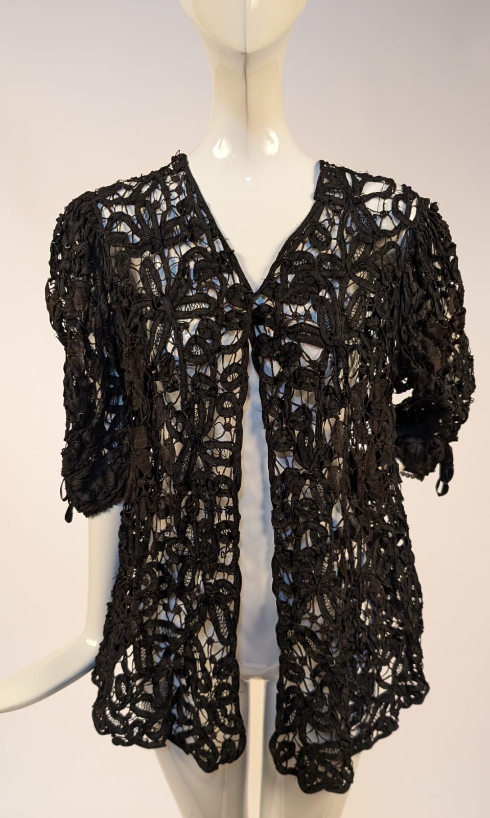 EDWARDIAN BLACK TAPE LACE JACKET W SILK BOW TRIM