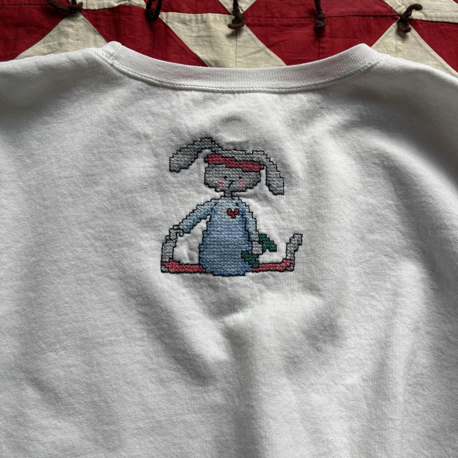 Vintage Y2K Cross Stitch Open Front Sweatshirt Women’s Cute White Grandma Style