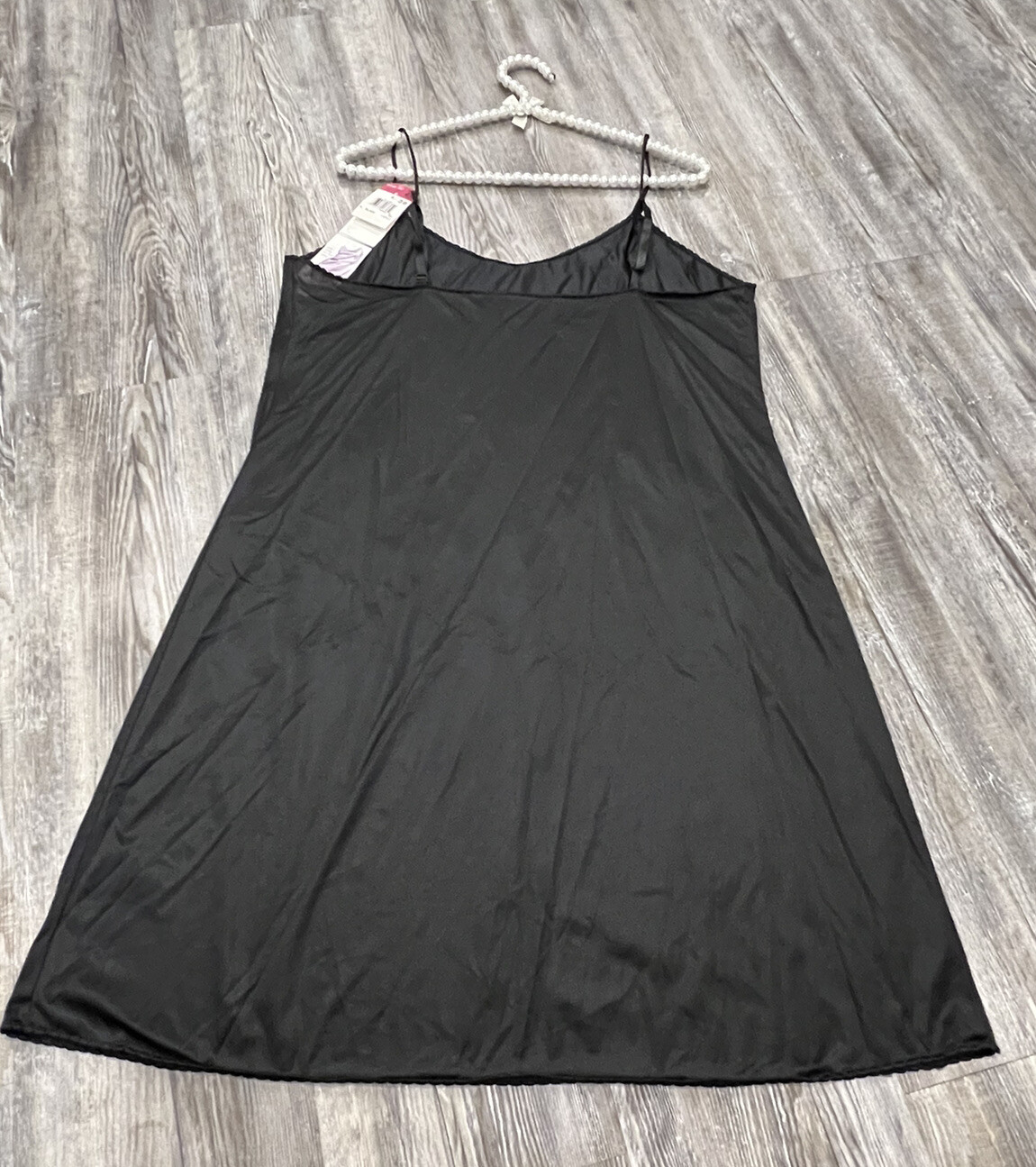 Rare NWT VTG 90 Vanity Fair USA Made Black Spaghetti Straps Lace Slip 38 20”/44