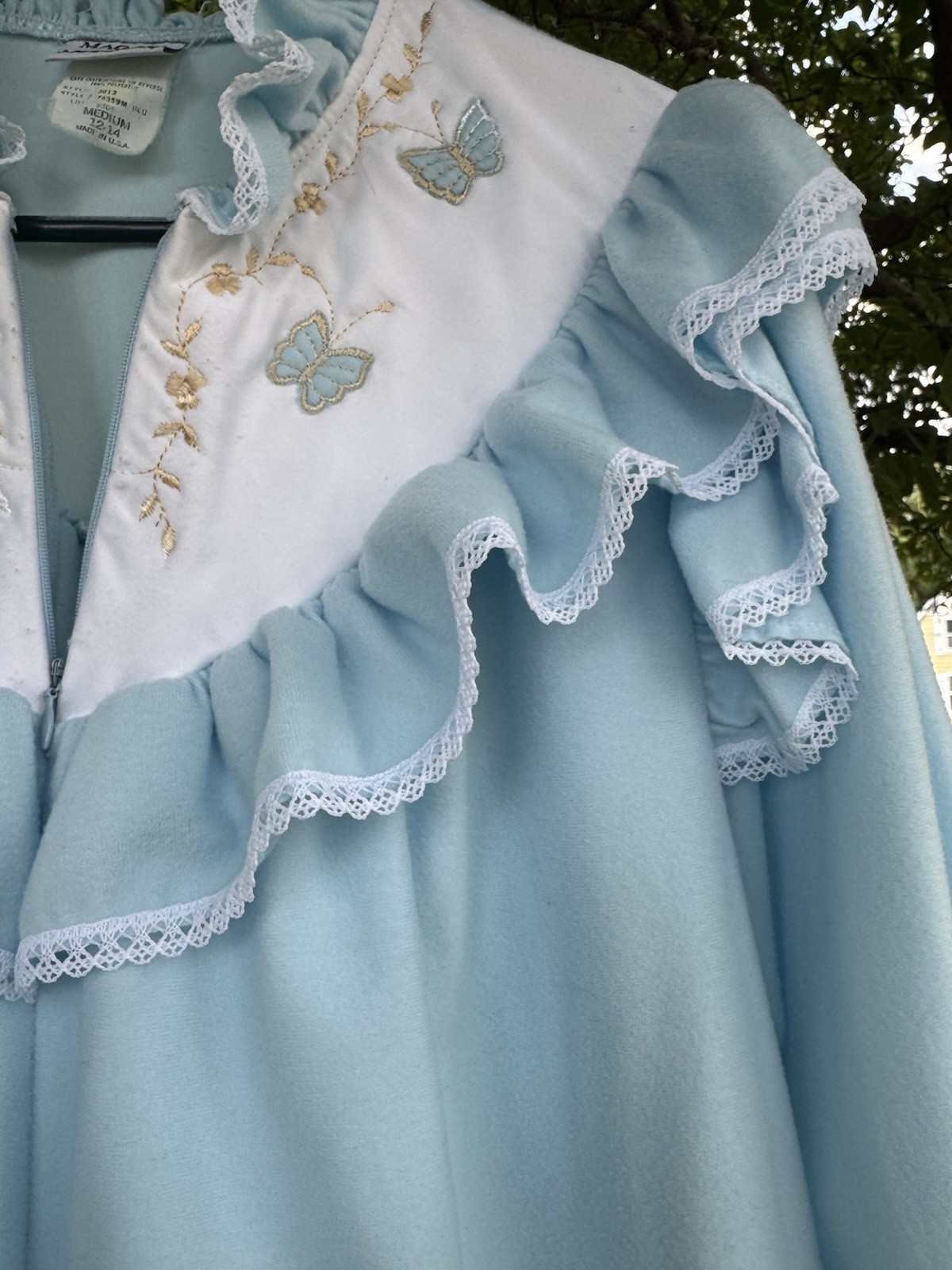 Maggie And McQuade Vintage Baby Blue Long Nightgown With Butterflies Embroidered