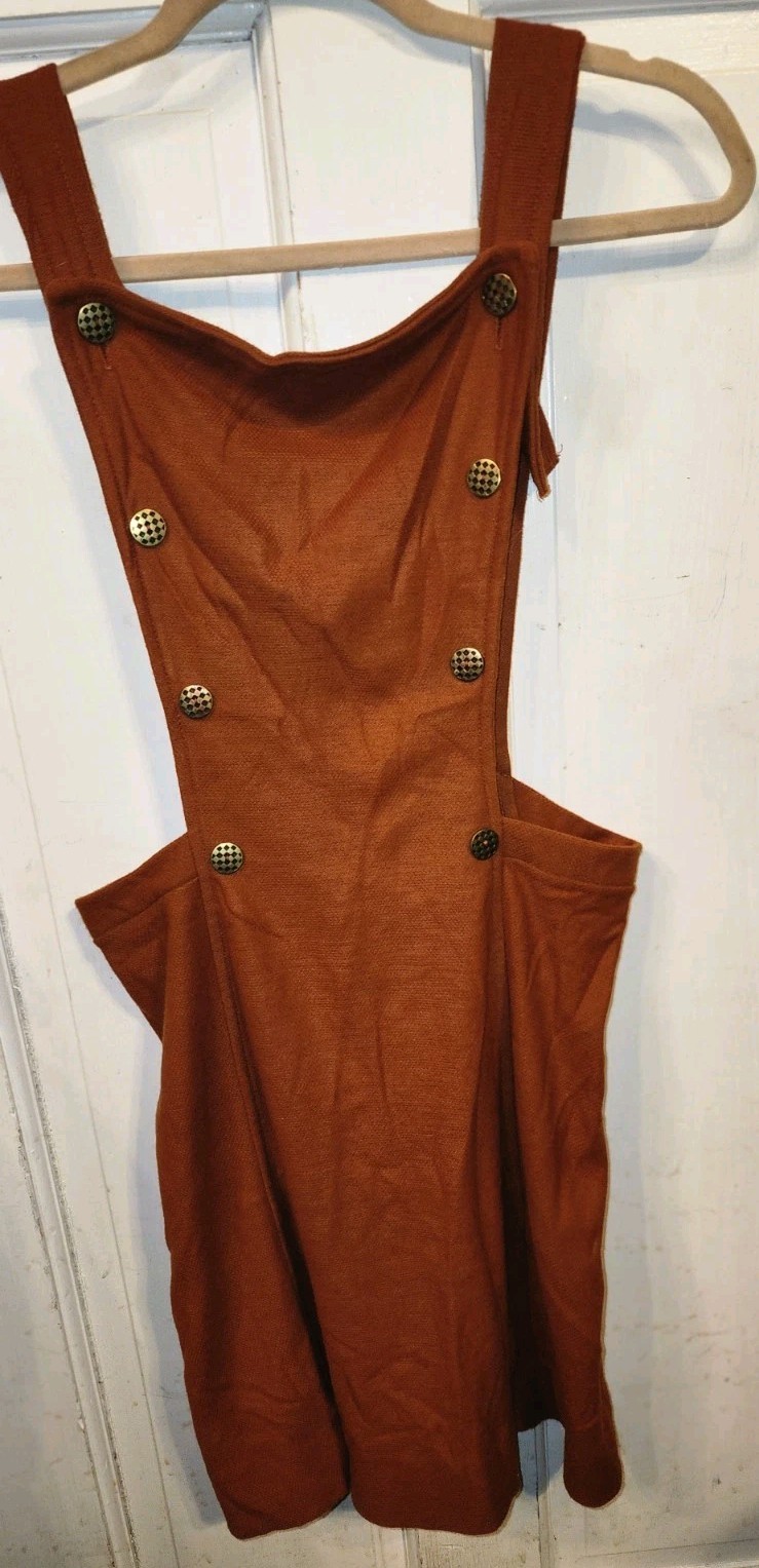 Mod Vintage 1960’s Burndt Orange Rust Pinafore Dress Carol Brent Jumper Size 12