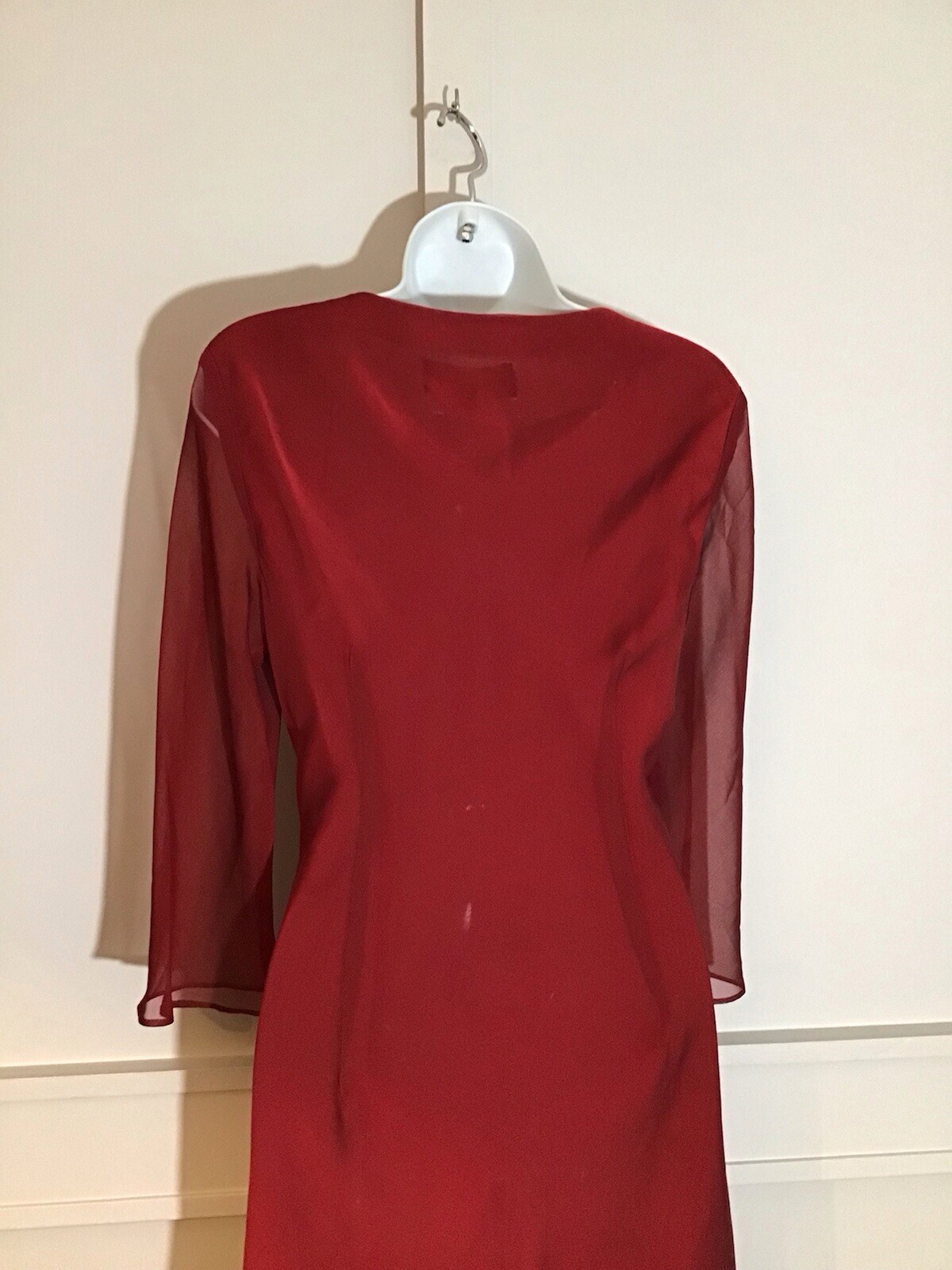 Vintage Donna Ricco Red Chiffon Faux Wrap Dress Size 10 Lined