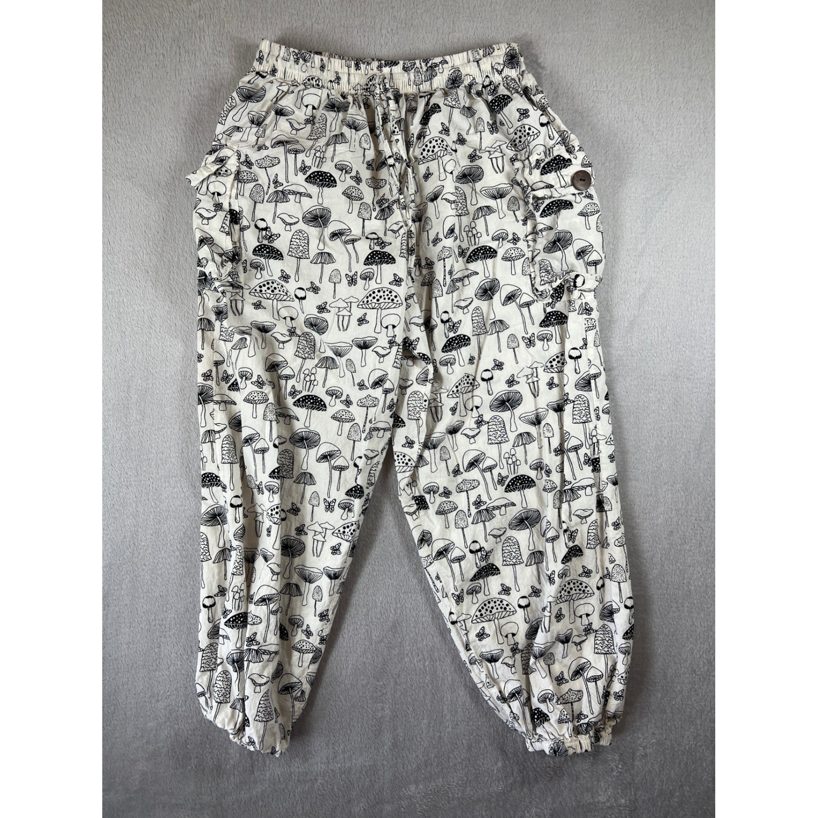 Vintage Kirat Whimsy Mushroom Print Cotton Balloon Pants One Size / Small
