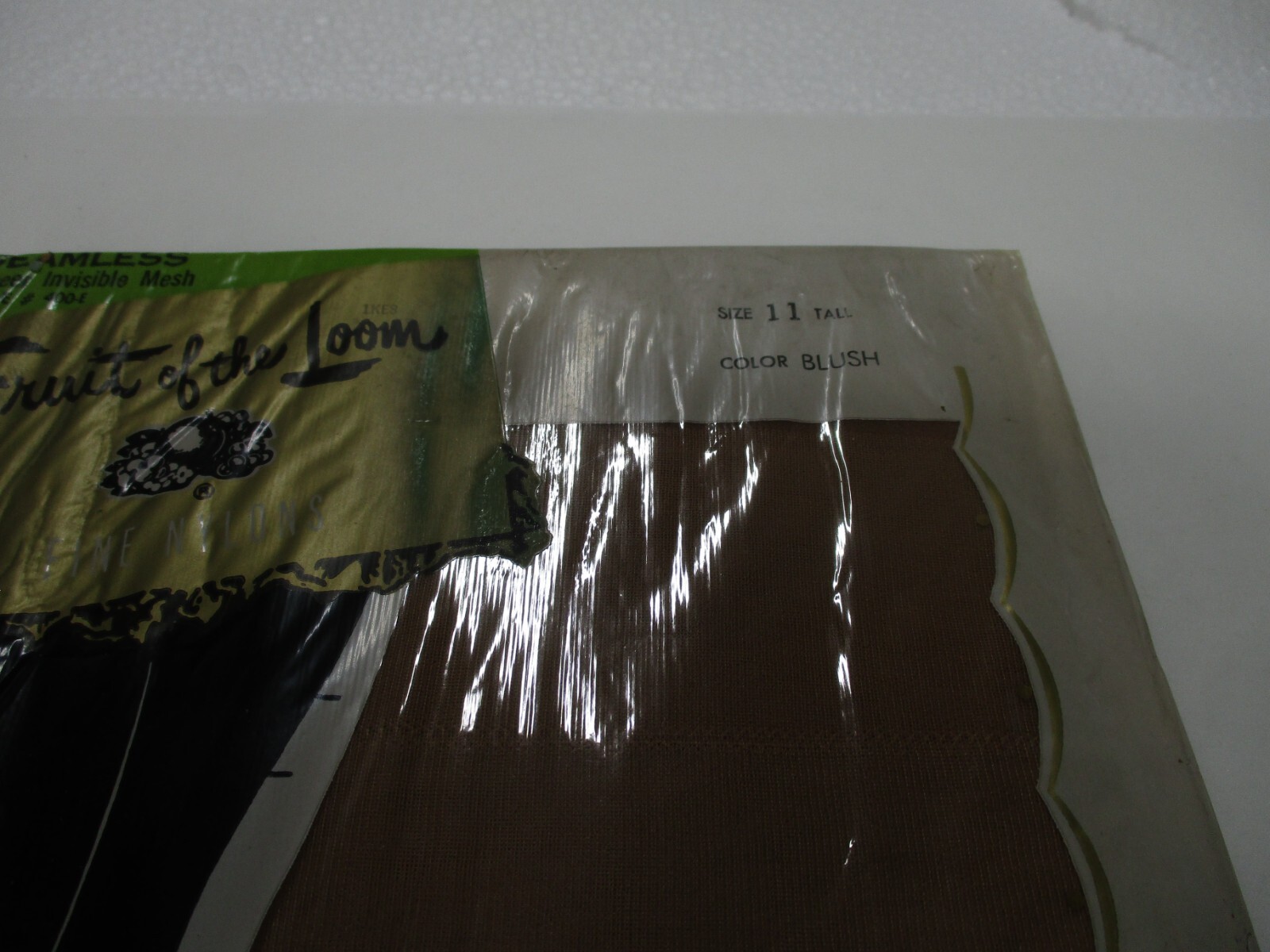 1PR VINTAGE FRUIT OF THE LOOM RHT SHEER MICRO MESH NYLON STOCKINGS 11 LONG BEIGE