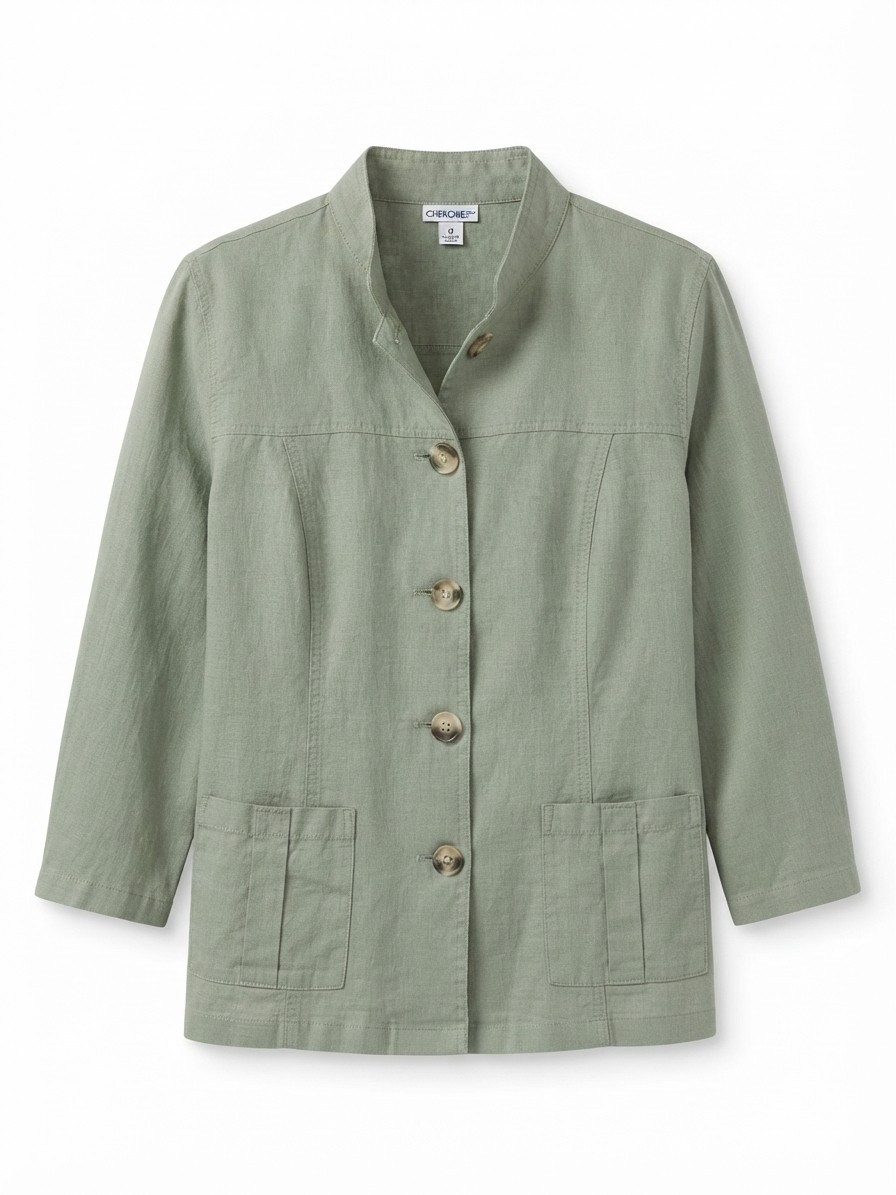 Vintage Cherokee Linen Set Jacket Button Up 3/4 Sleeve & Cropped Pants size 6