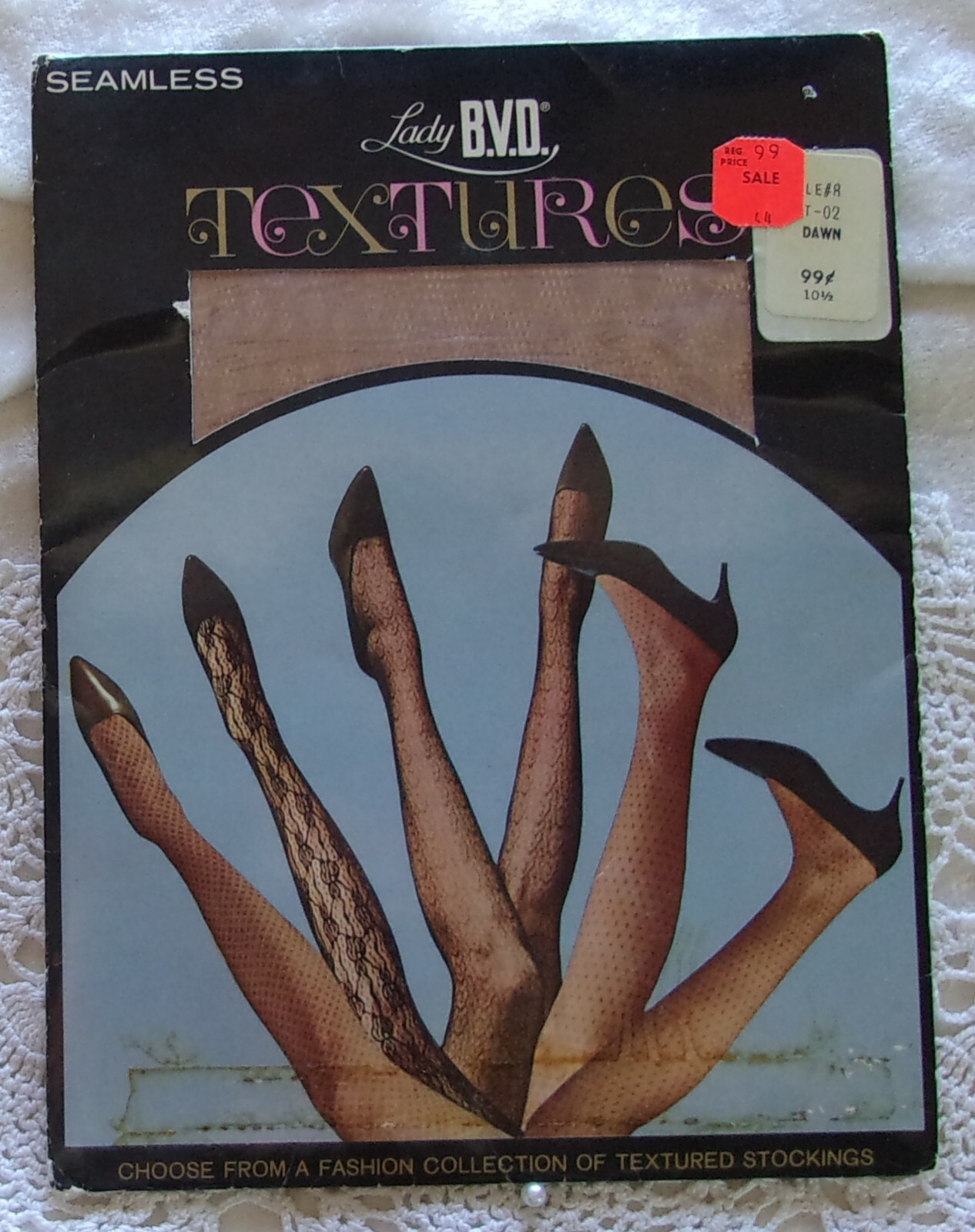 Vtg Lady BVD TEXTURES Nylon Stockings Patterned Garter Hosiery Size 10 1/2 NEW